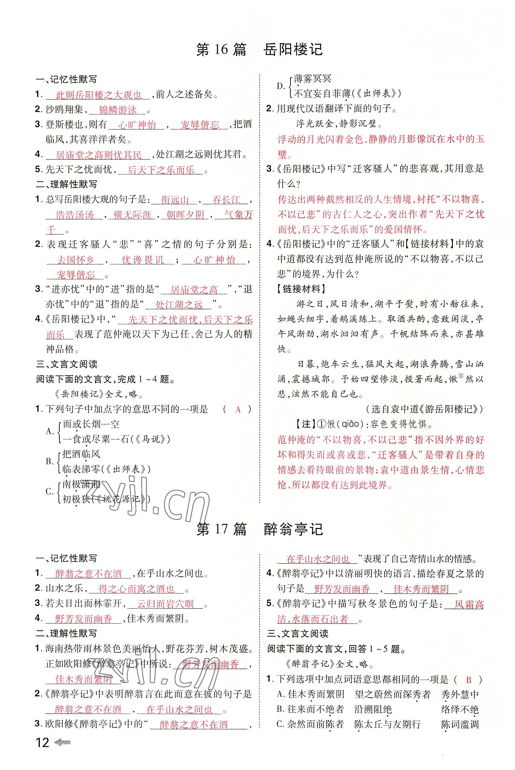 2022年領揚文化中考研究語文河南專版 參考答案第11頁