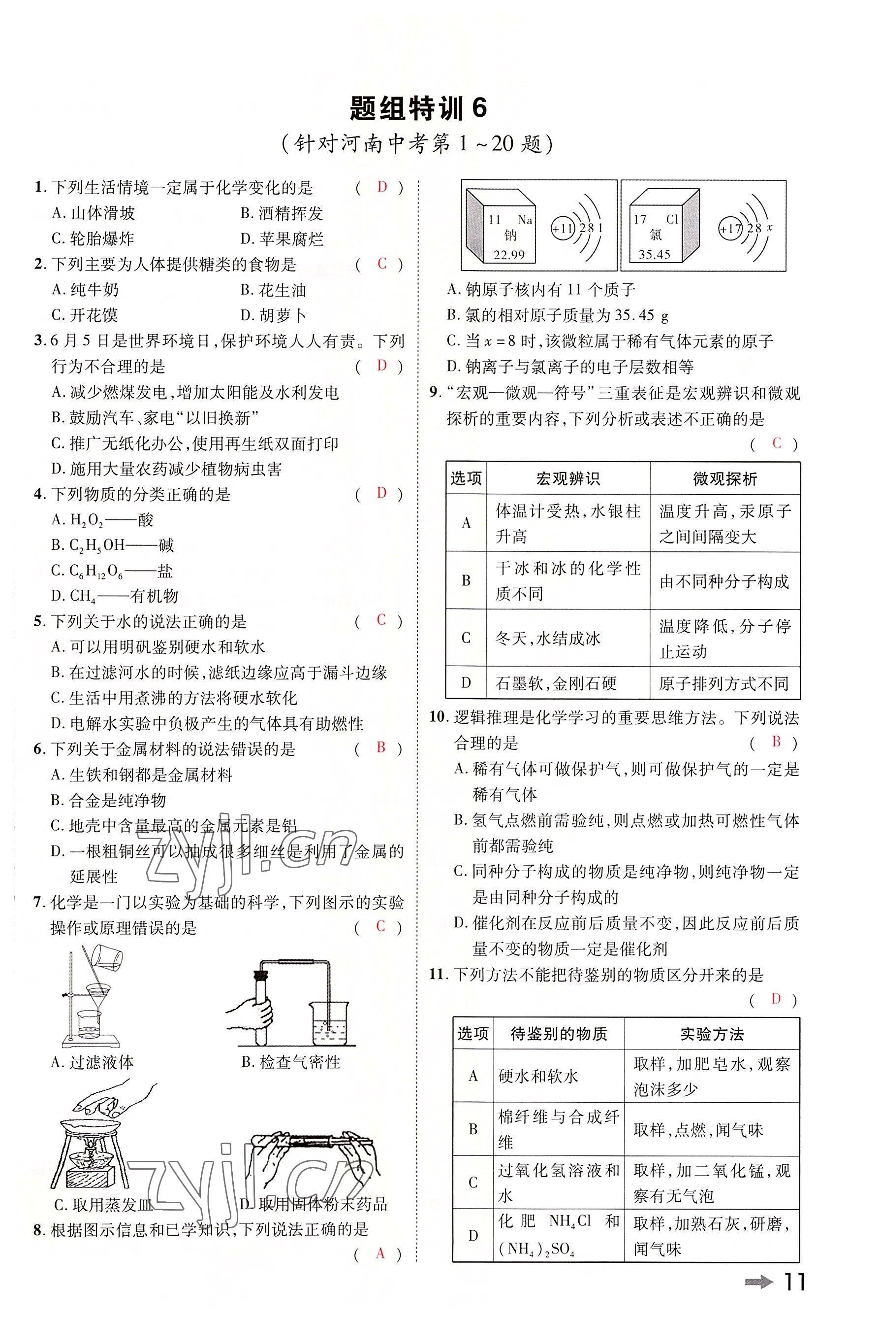 2022年領(lǐng)揚(yáng)文化中考研究化學(xué)河南專(zhuān)版 參考答案第11頁(yè)