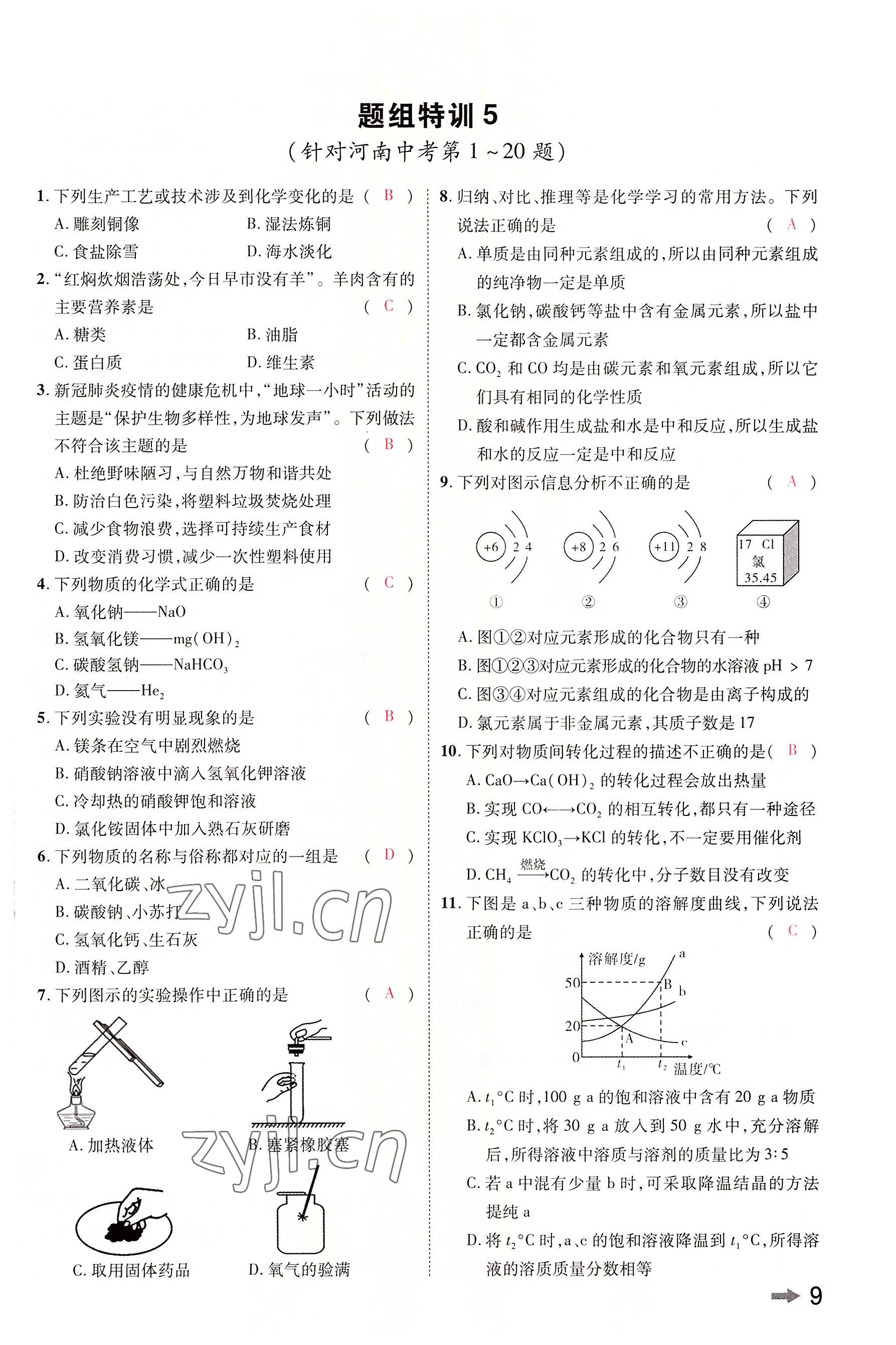 2022年領(lǐng)揚(yáng)文化中考研究化學(xué)河南專版 參考答案第9頁