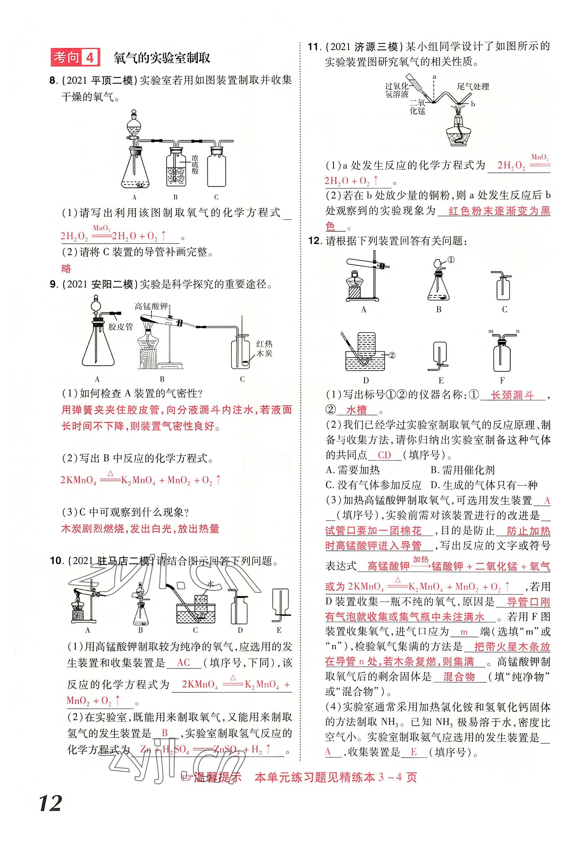 2022年領(lǐng)揚(yáng)文化中考研究化學(xué)河南專版 參考答案第12頁