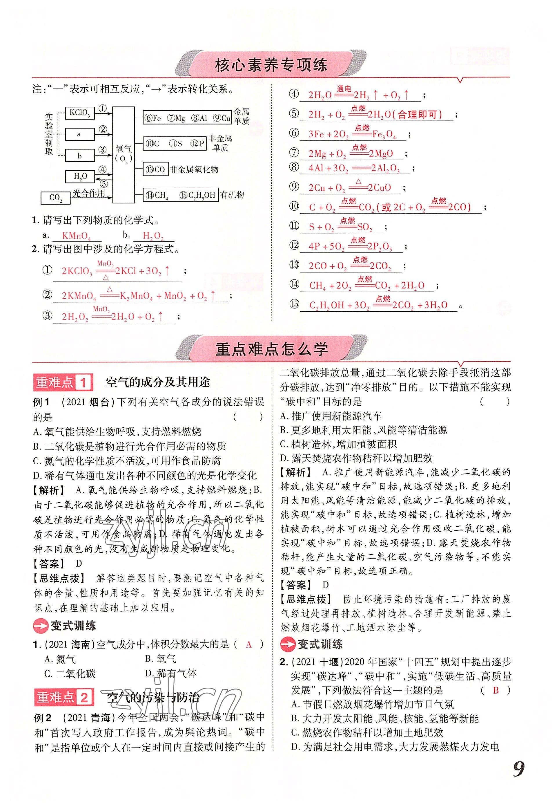 2022年領揚文化中考研究化學河南專版 參考答案第9頁