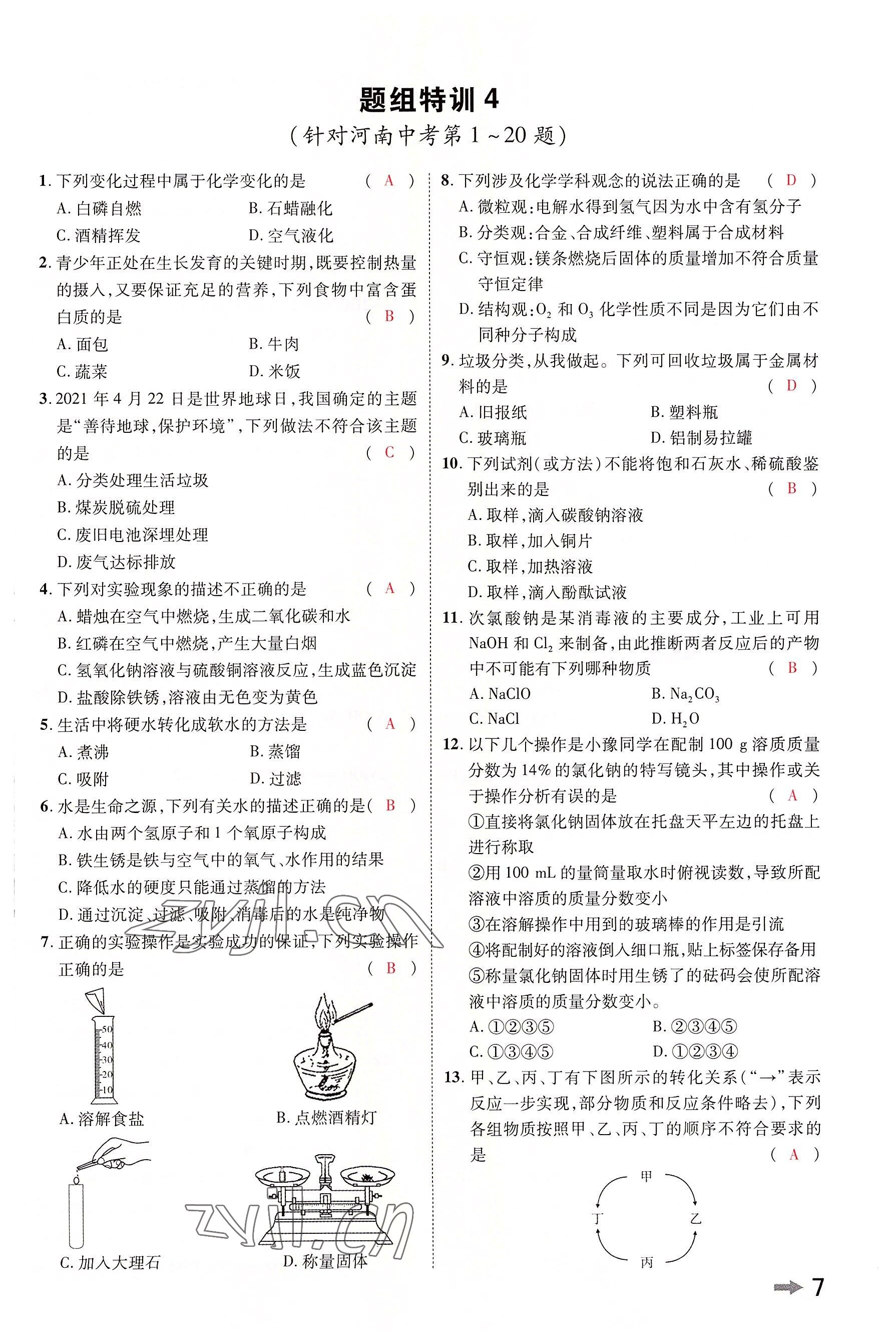 2022年領(lǐng)揚(yáng)文化中考研究化學(xué)河南專版 參考答案第7頁