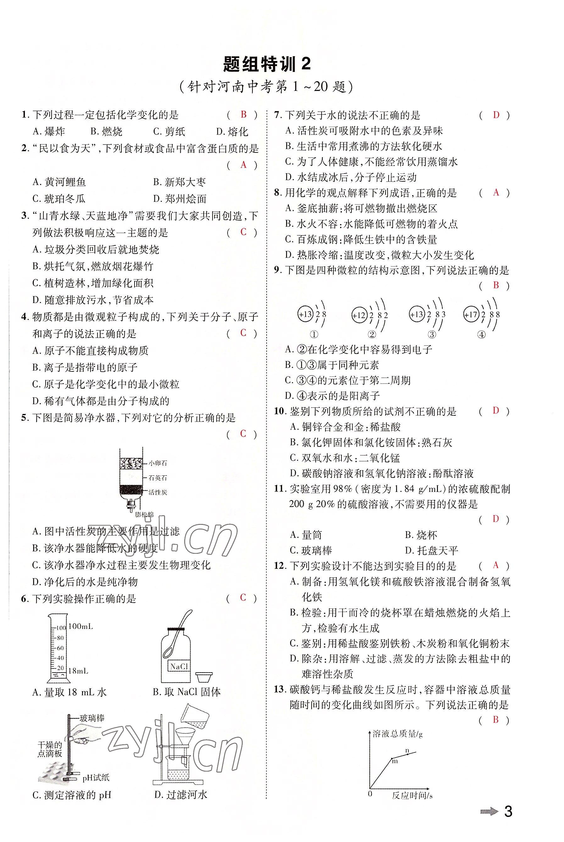2022年領(lǐng)揚(yáng)文化中考研究化學(xué)河南專(zhuān)版 參考答案第3頁(yè)