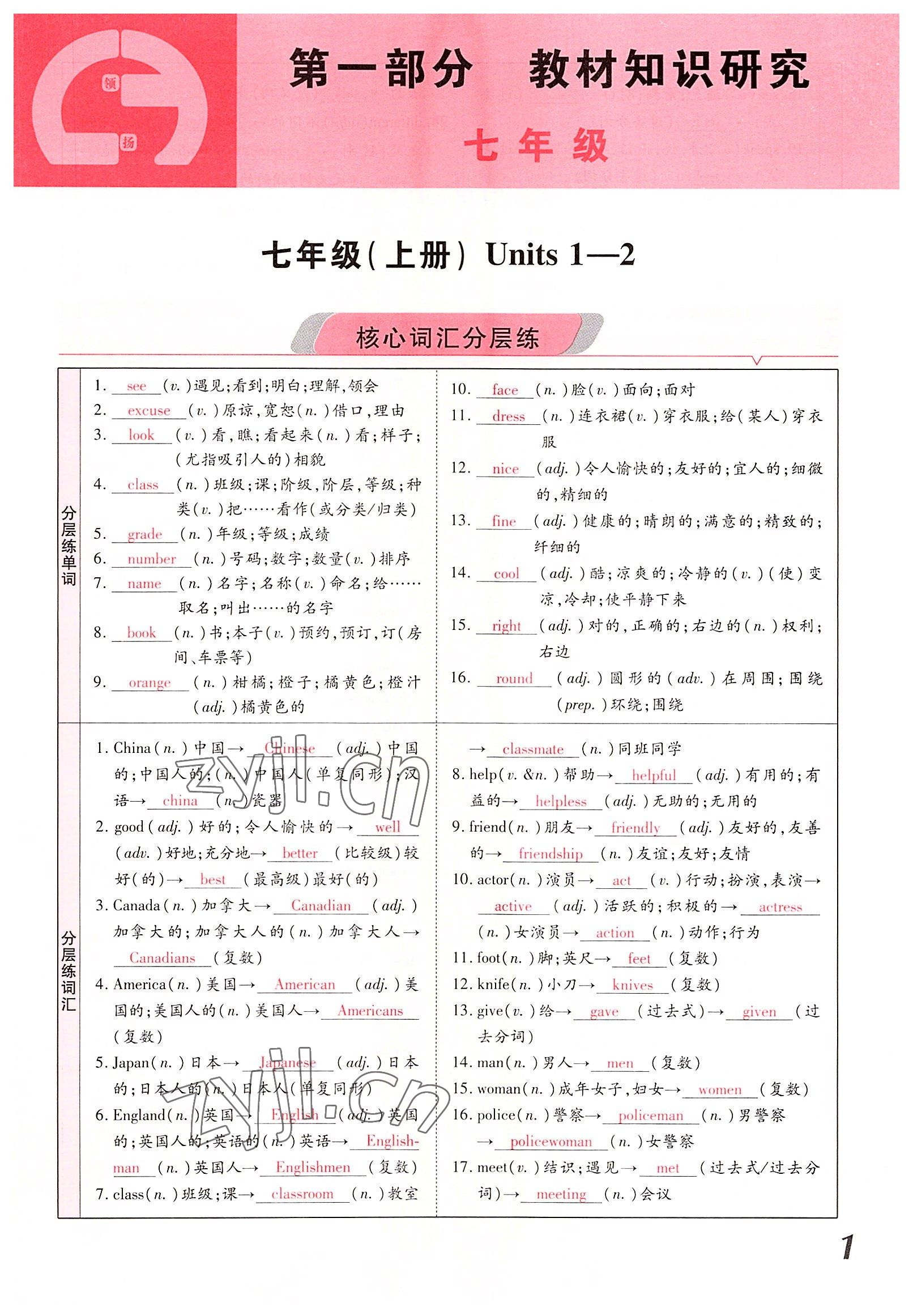 2022年領揚文化中考研究英語課標版河南專版 參考答案第1頁