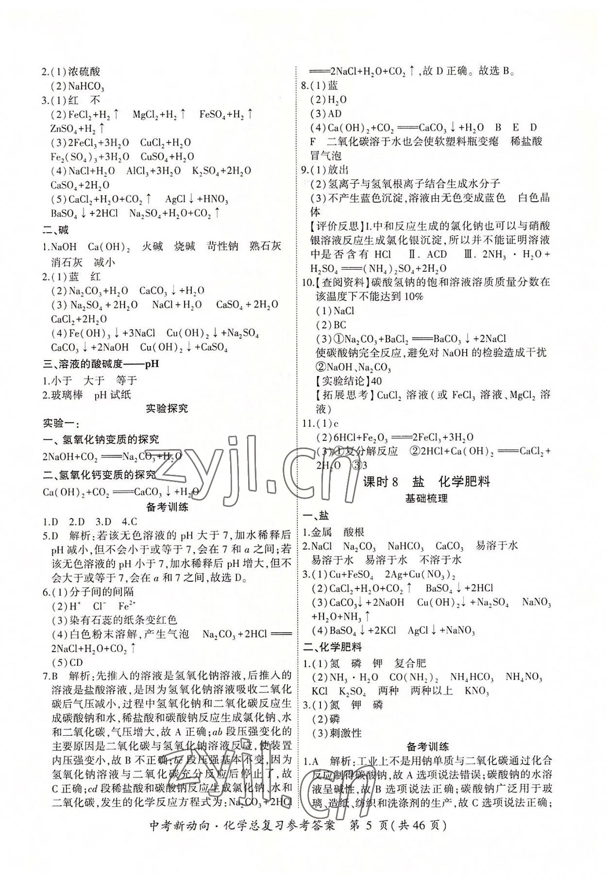 2022年中考新動向化學(xué) 參考答案第5頁