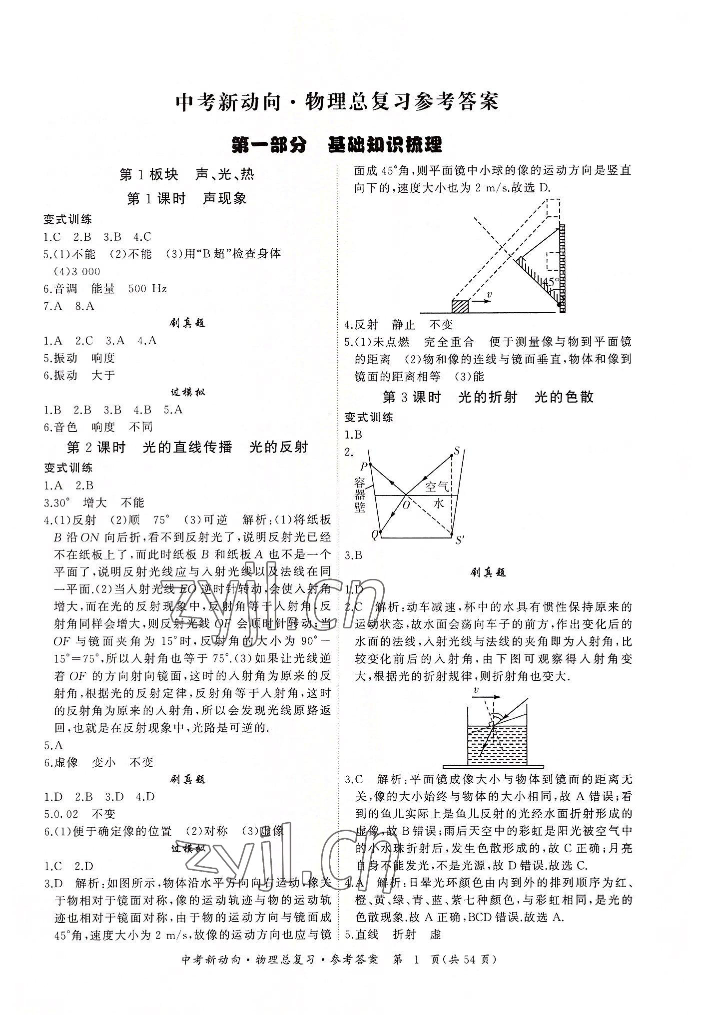 2022年中考新動(dòng)向物理 參考答案第1頁