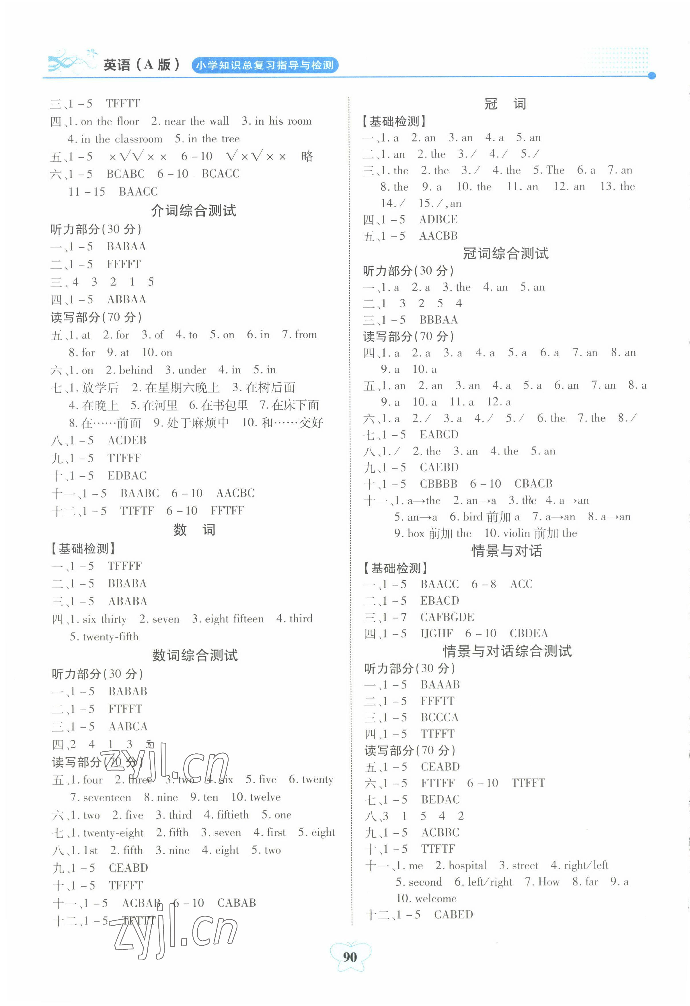 2022年大顯身手小學(xué)知識(shí)總復(fù)習(xí)指導(dǎo)與檢測英語A版 參考答案第5頁