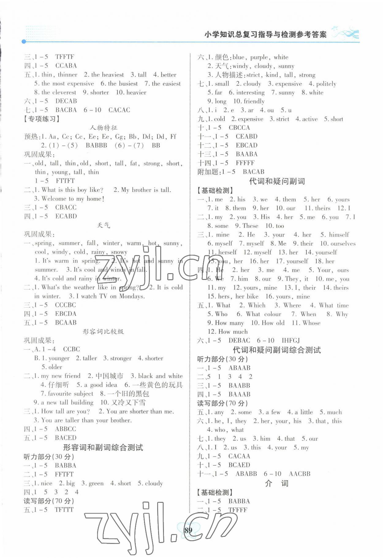 2022年大顯身手小學(xué)知識(shí)總復(fù)習(xí)指導(dǎo)與檢測(cè)英語(yǔ)A版 參考答案第4頁(yè)