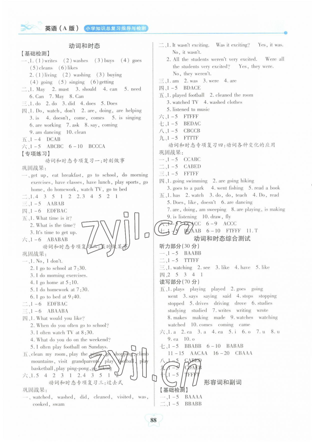 2022年大顯身手小學(xué)知識(shí)總復(fù)習(xí)指導(dǎo)與檢測(cè)英語(yǔ)A版 參考答案第3頁(yè)