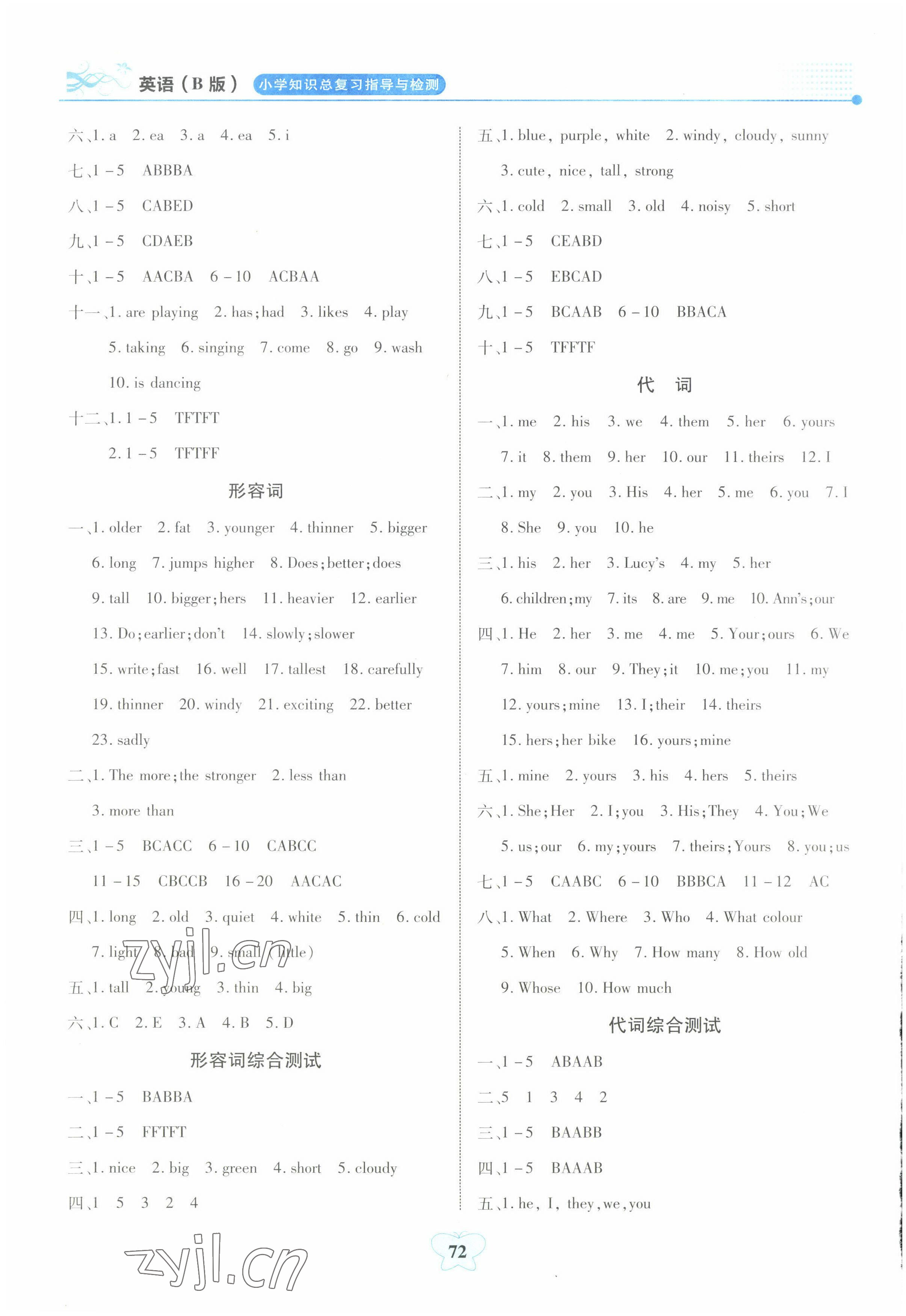 2022年小學(xué)知識(shí)總復(fù)習(xí)指導(dǎo)與檢測(cè)六年級(jí)英語(yǔ)B版 參考答案第3頁(yè)