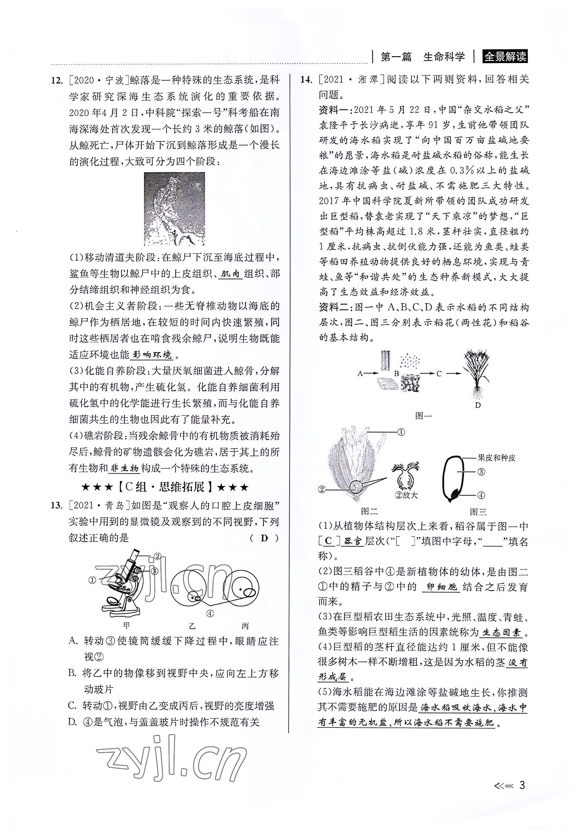 2022年中考復習全景解讀科學華師大版 參考答案第2頁