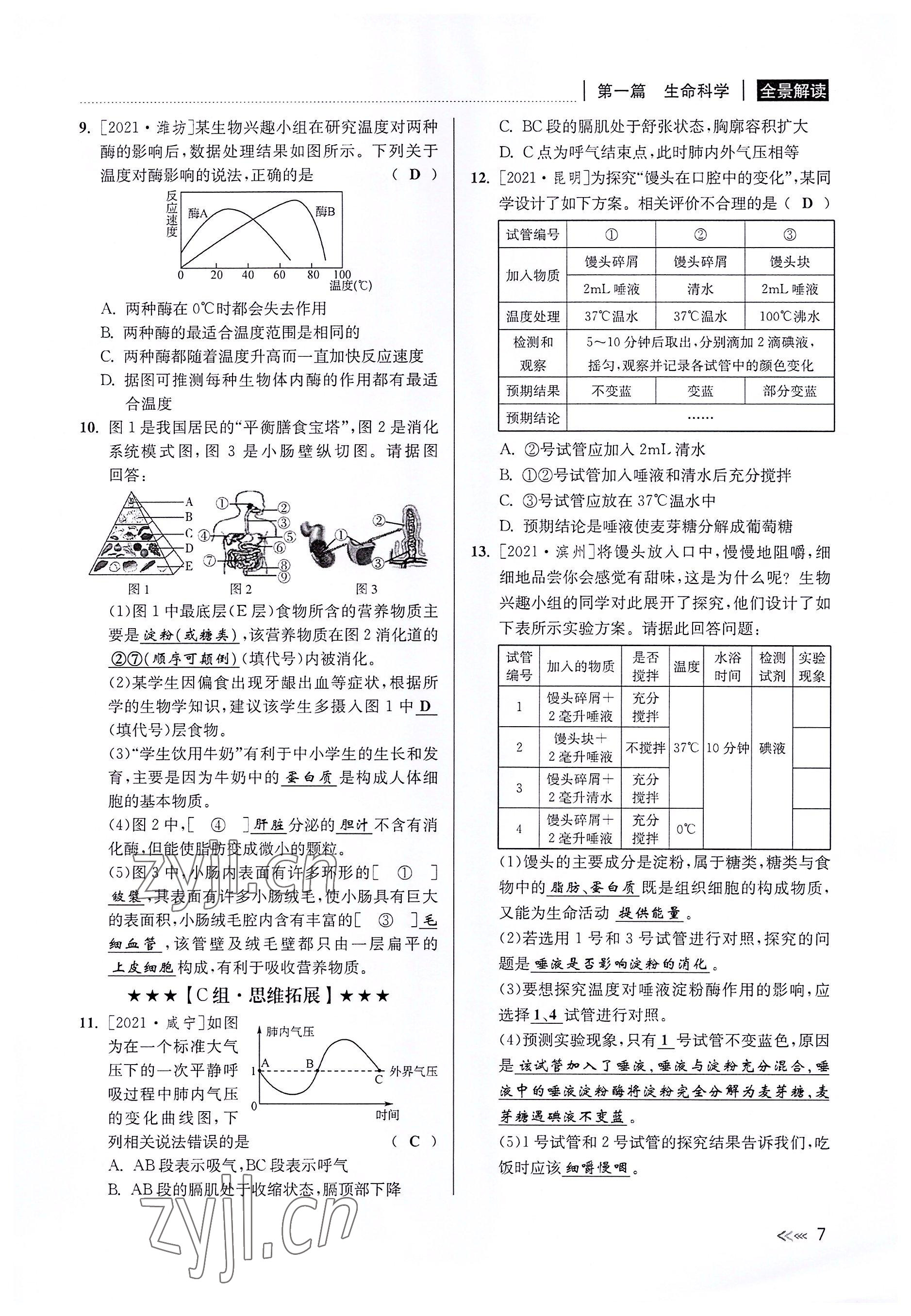 2022年中考復(fù)習(xí)全景解讀科學(xué)華師大版 參考答案第6頁