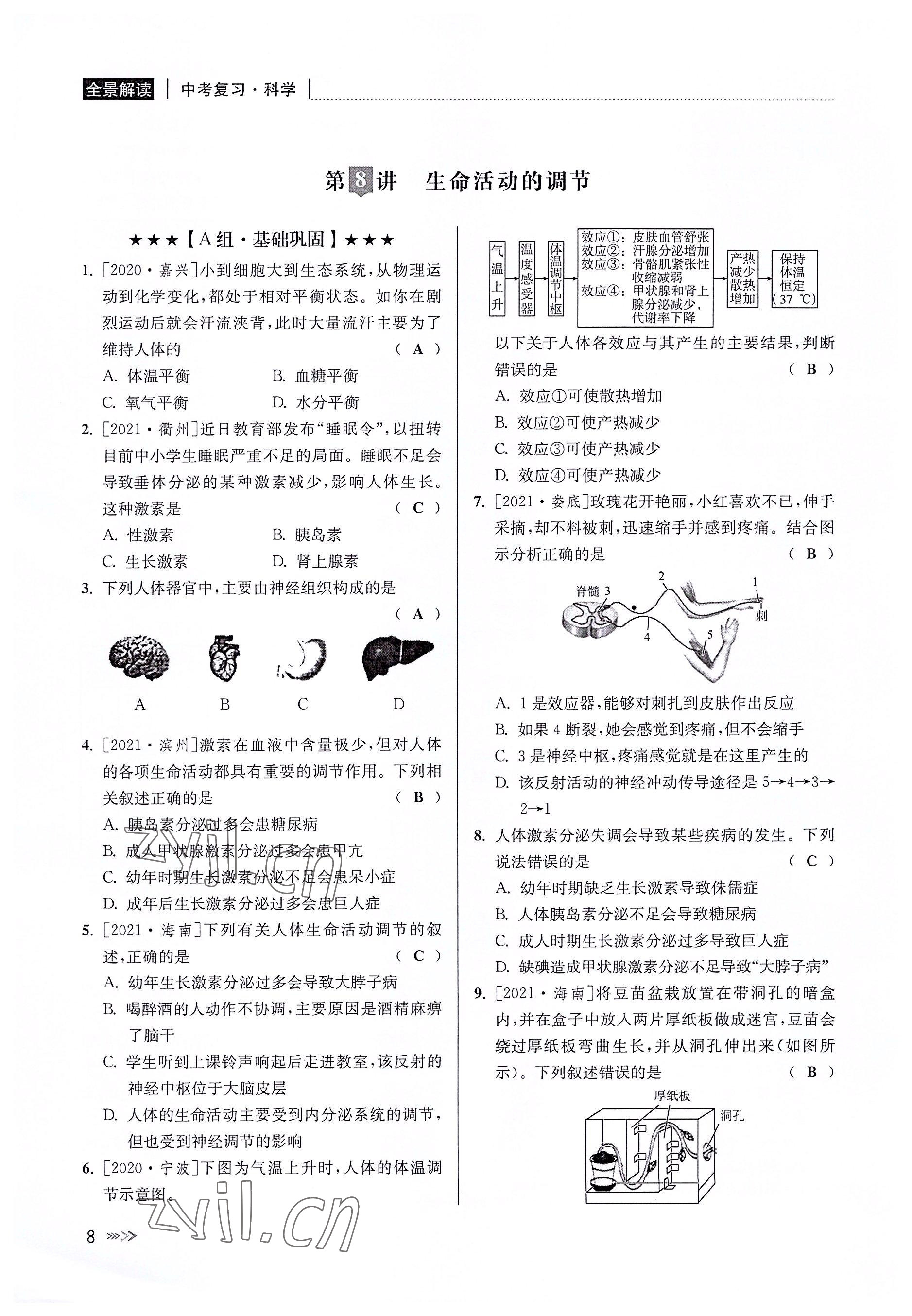 2022年中考復(fù)習(xí)全景解讀科學(xué)華師大版 參考答案第7頁