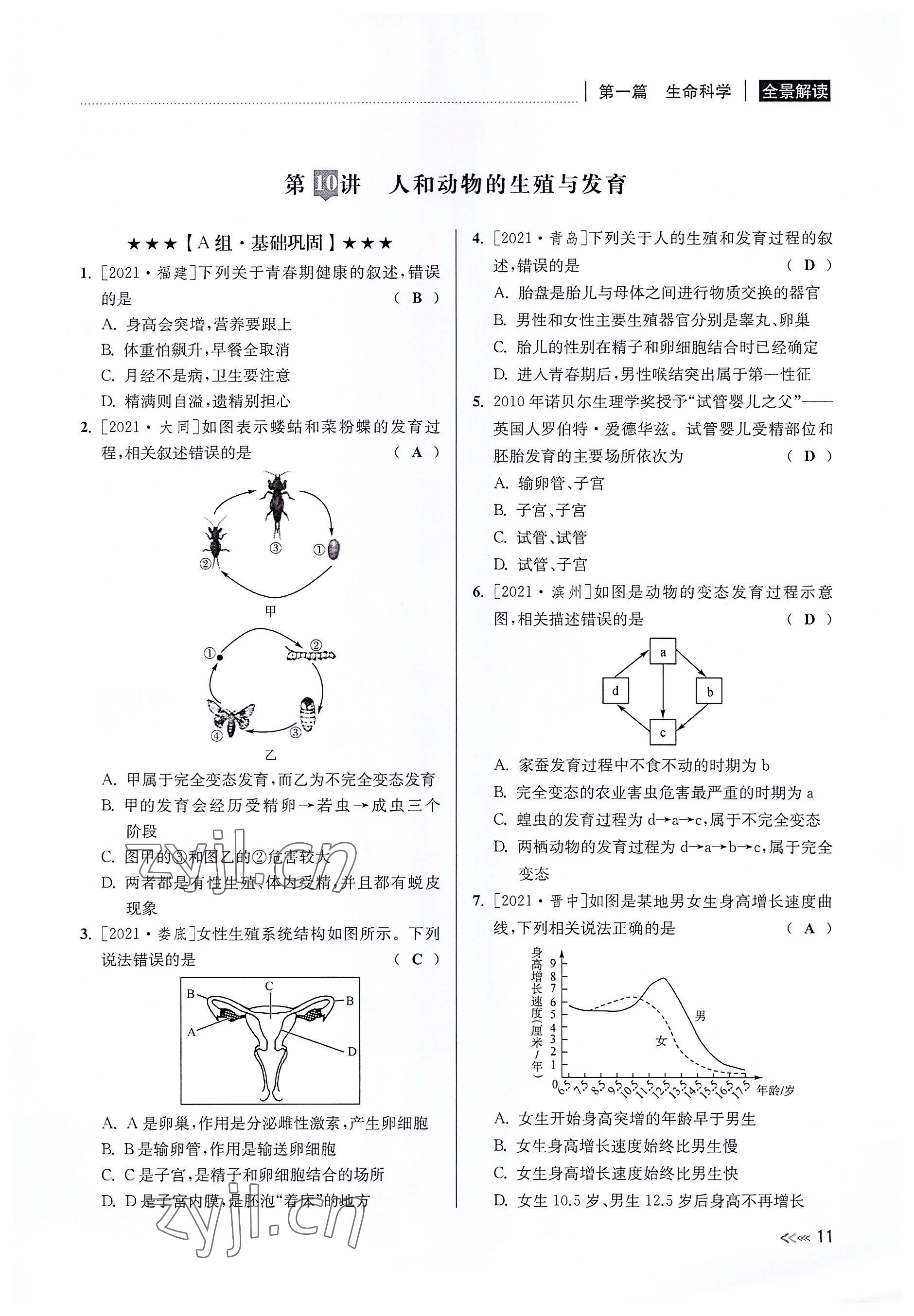 2022年中考復習全景解讀科學華師大版 參考答案第10頁