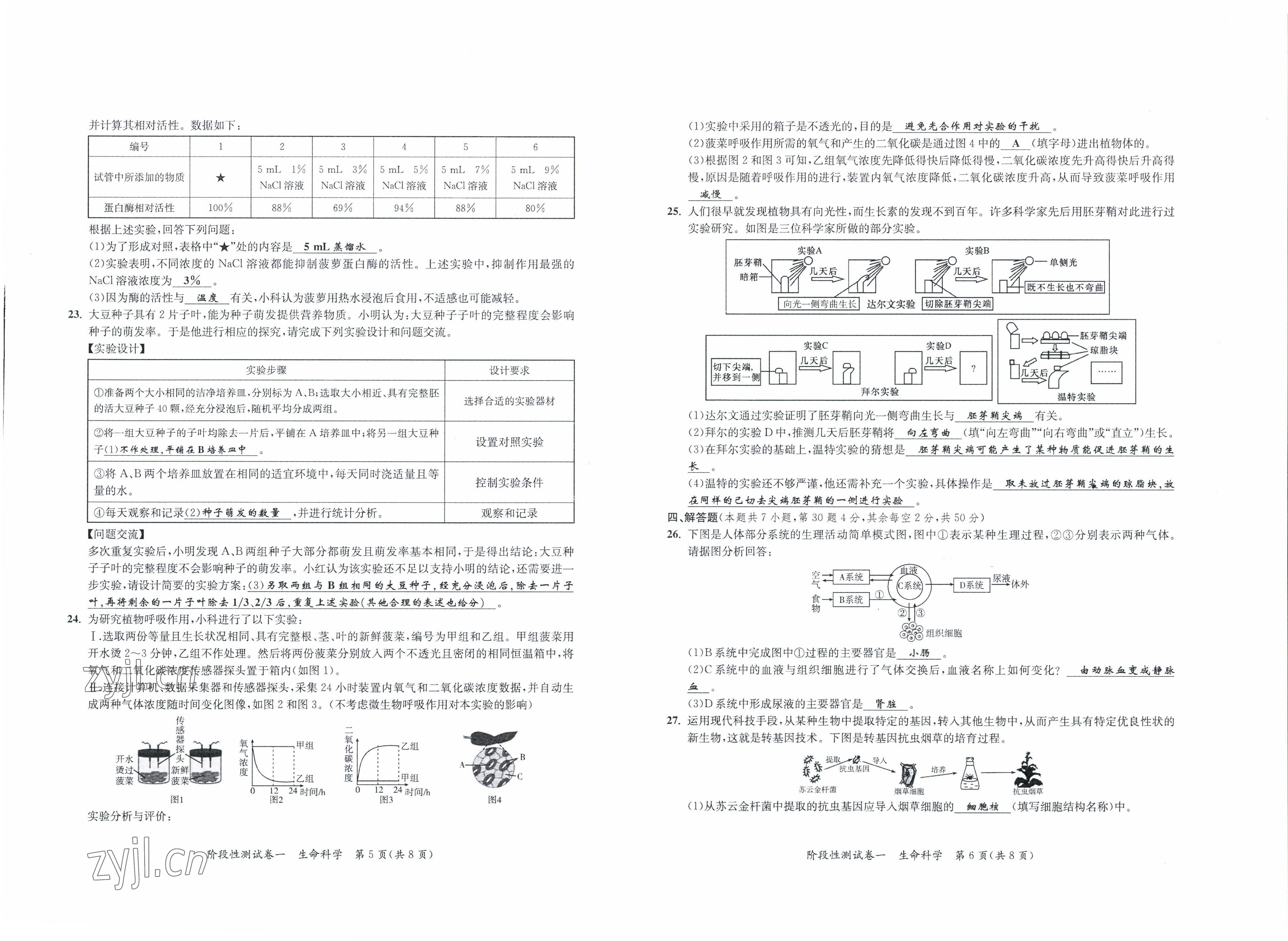 2022年中考復(fù)習(xí)全景解讀科學(xué)華師大版 參考答案第3頁(yè)