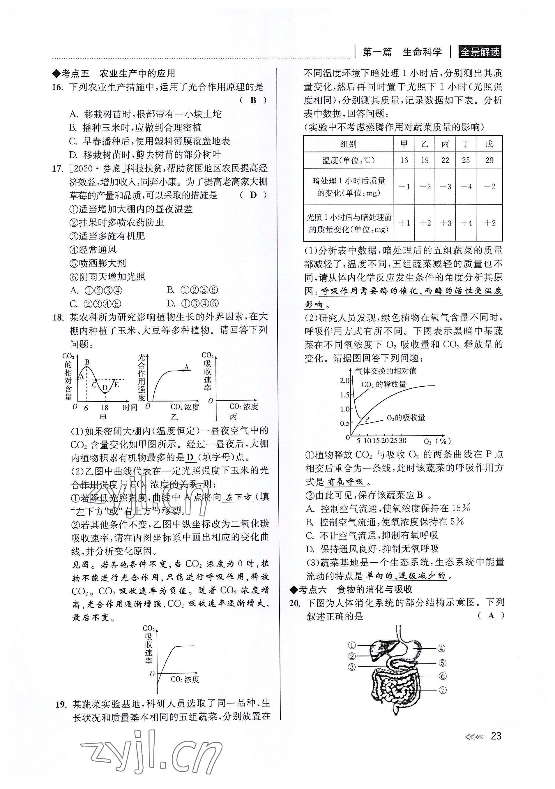 2022年中考復習全景解讀科學華師大版 參考答案第22頁