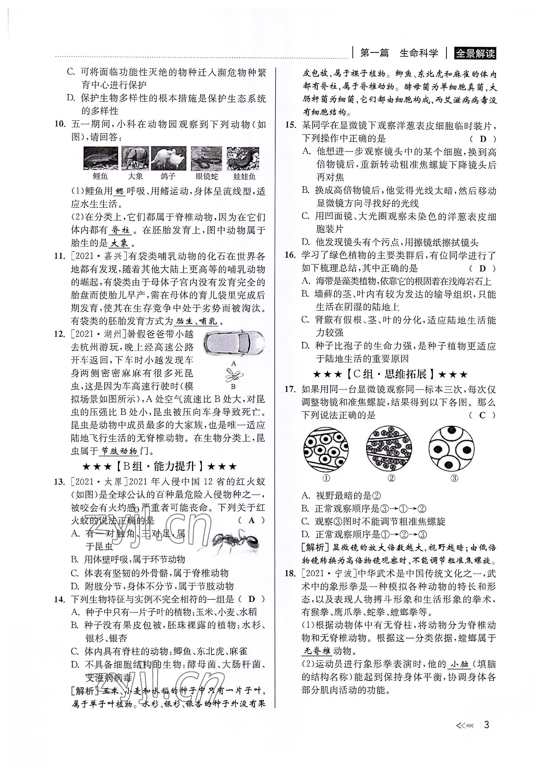 2022年中考復(fù)習(xí)全景解讀科學(xué)華師大版 參考答案第2頁(yè)