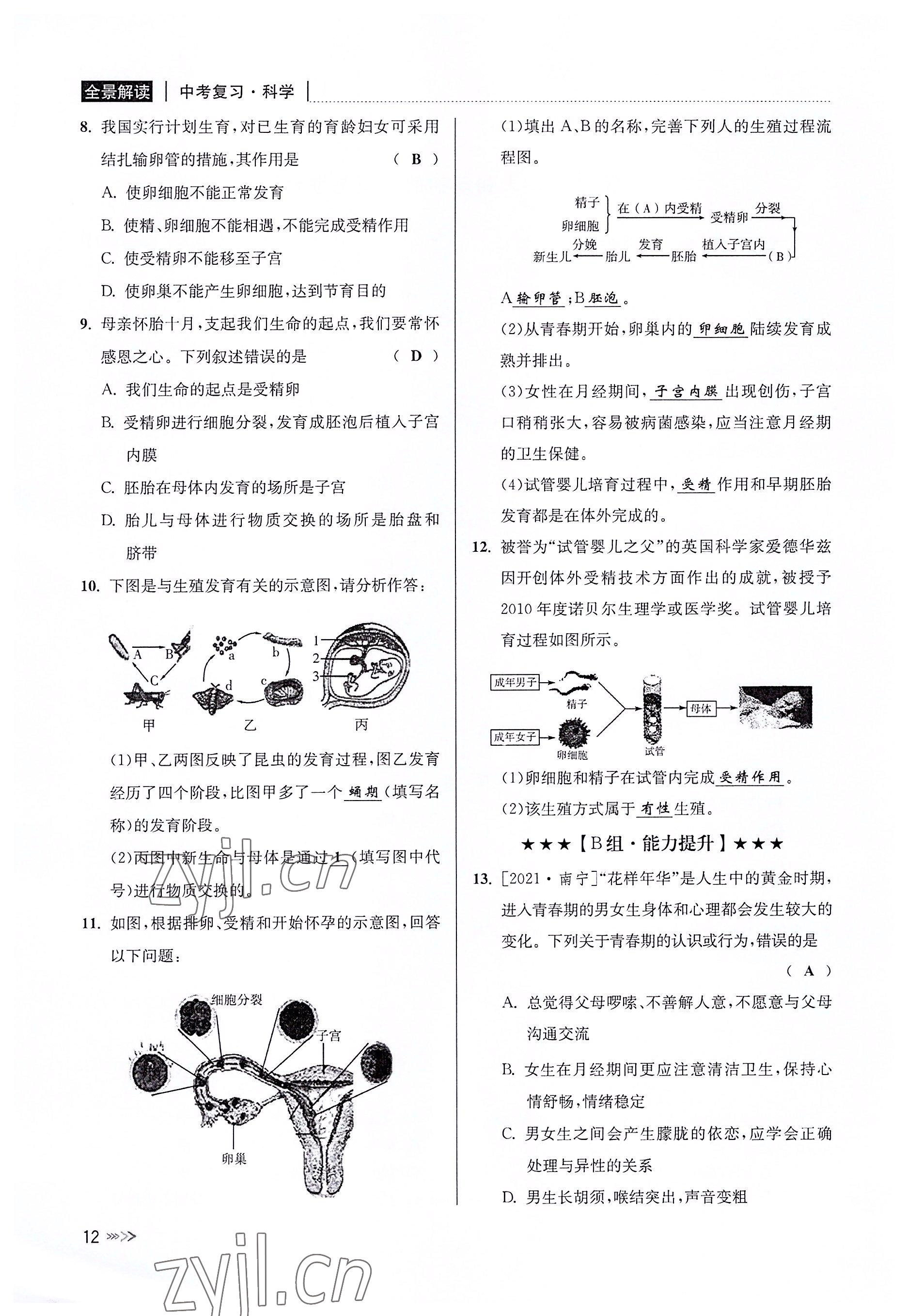 2022年中考復(fù)習(xí)全景解讀科學(xué)華師大版 參考答案第11頁