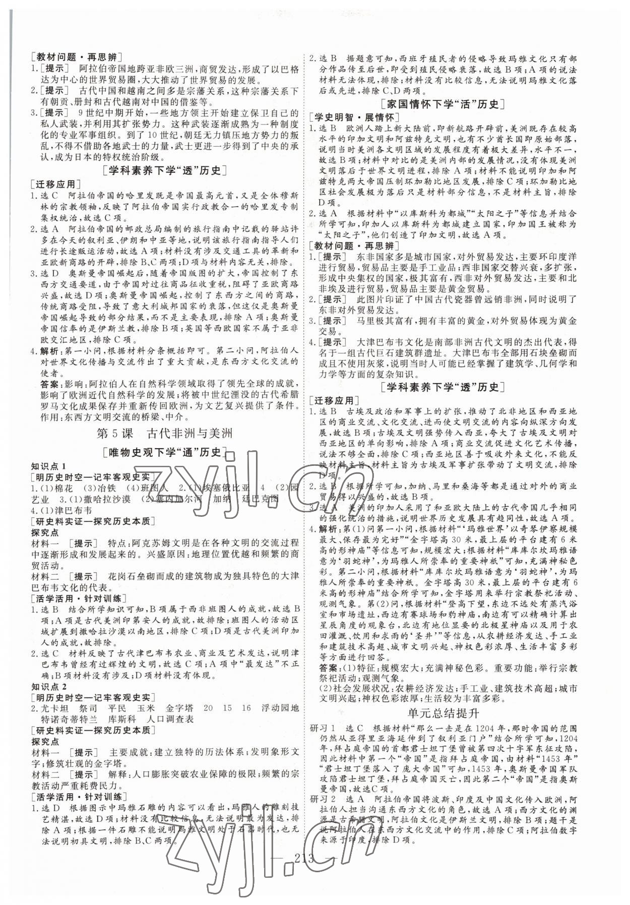 2022年三維設(shè)計(jì)高中歷史必修下冊(cè)人教版 參考答案第4頁