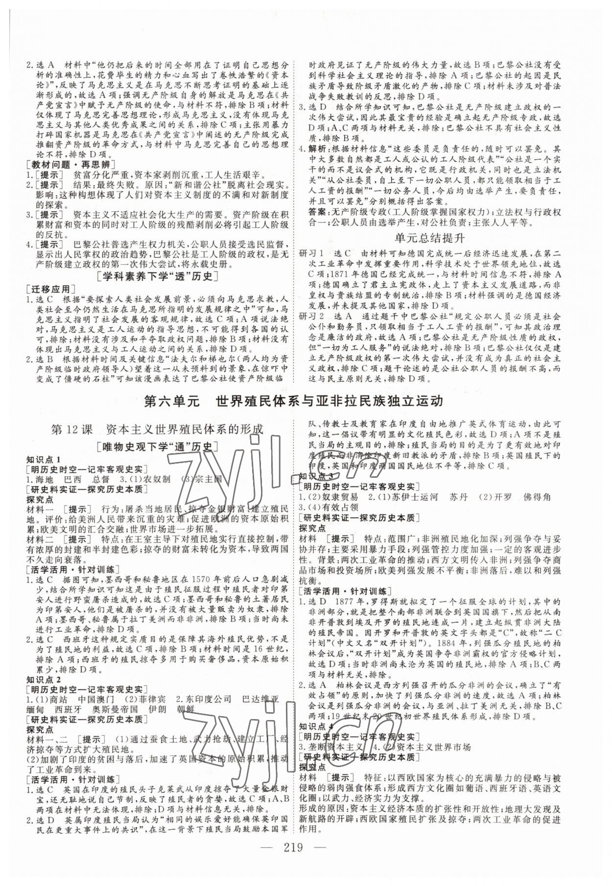 2022年三維設(shè)計(jì)高中歷史必修下冊(cè)人教版 參考答案第10頁