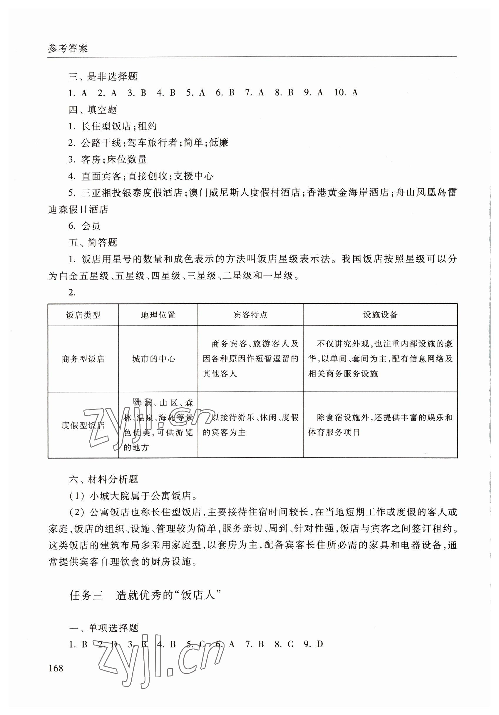 2022年饭店服务与管理学习指导与训练中职综合&nbsp;参考答案第3页