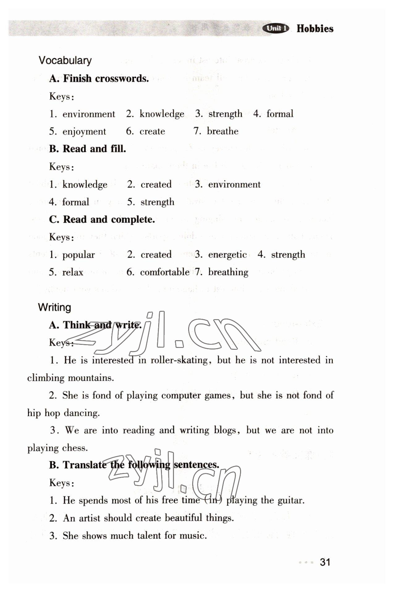 2022年中職課本英語(yǔ)第三冊(cè)浙江專版 參考答案第31頁(yè)