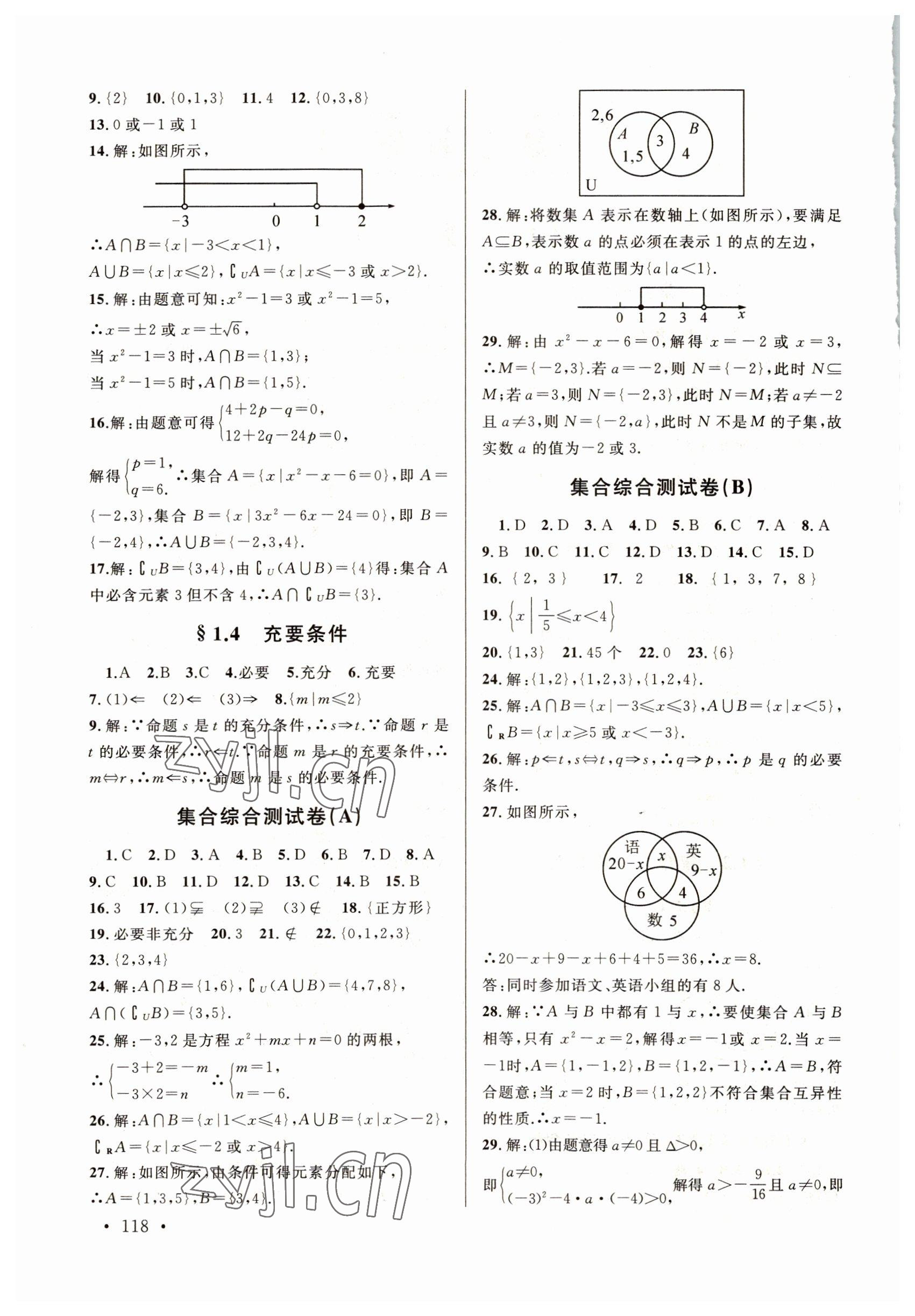 2022年練與考課課練與單元檢測(cè)中職高一數(shù)學(xué)上冊(cè) 參考答案第2頁