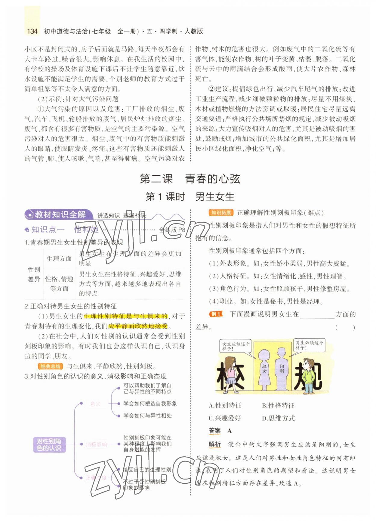 2022年教材課本七年級道德與法治全一冊人教版五四制 參考答案第7頁