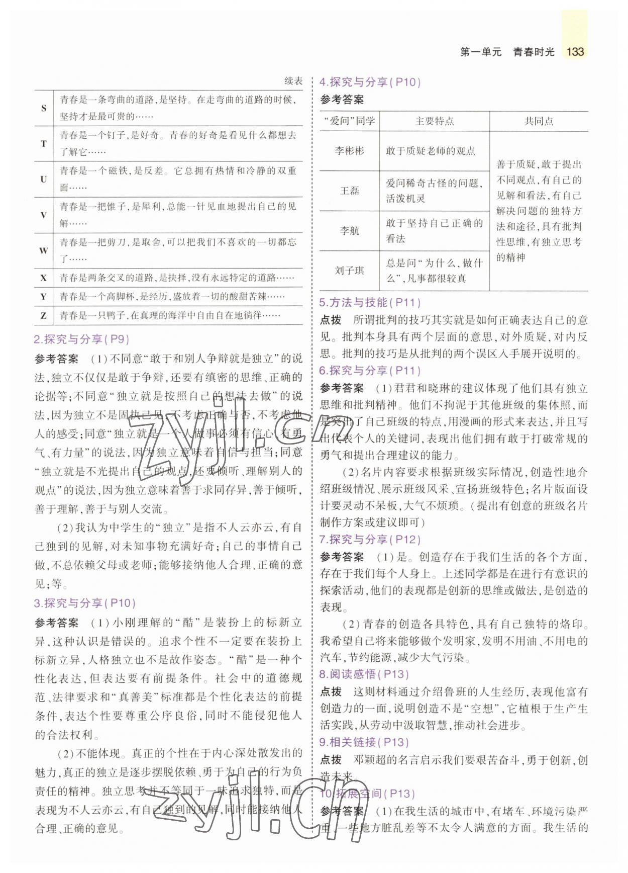 2022年教材課本七年級(jí)道德與法治全一冊(cè)人教版五四制 參考答案第6頁(yè)