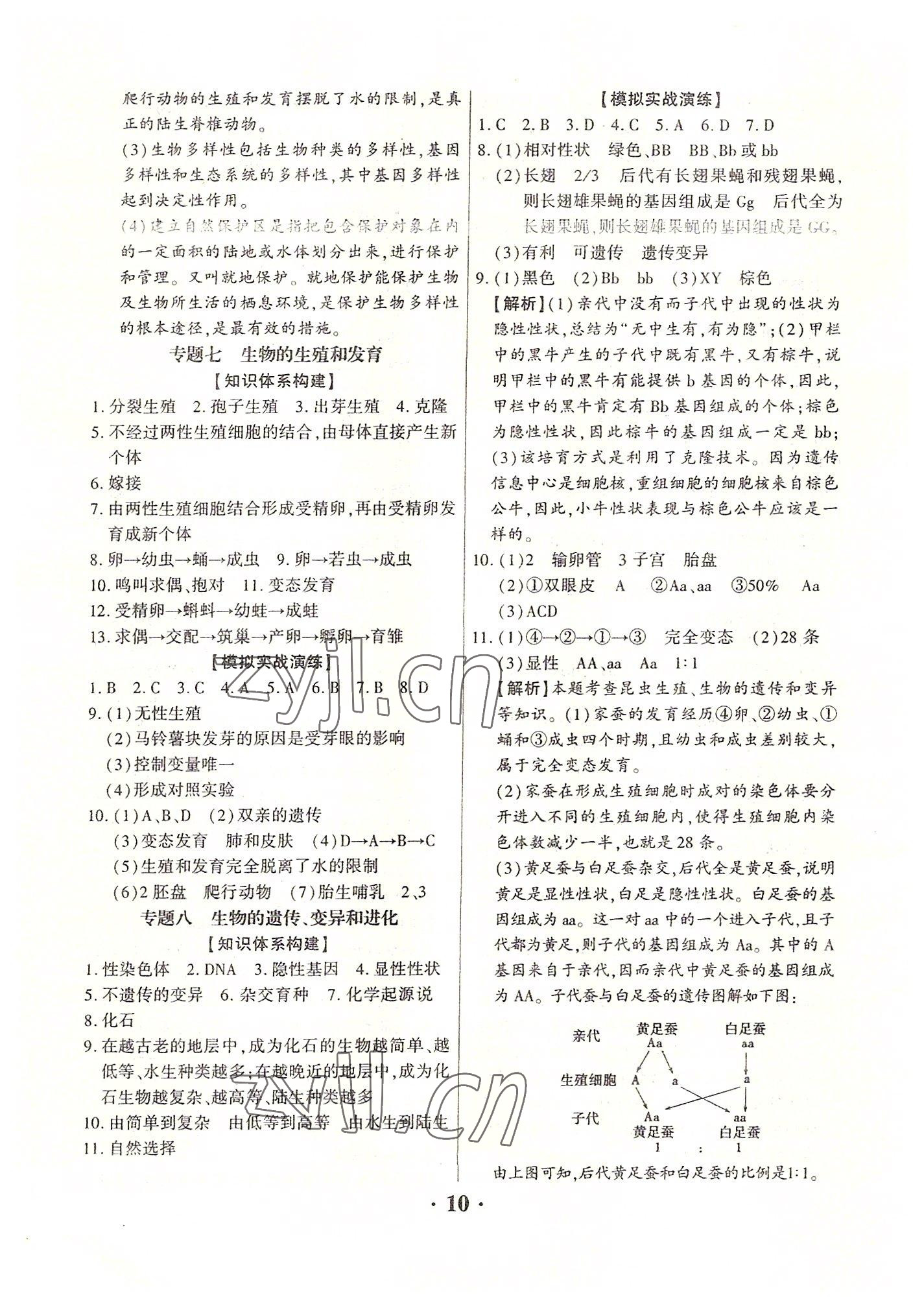 2022年中考對策生物北師大版河南專版 參考答案第10頁