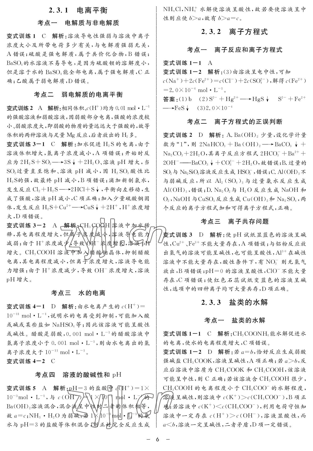 2022年鐘書金牌金典導(dǎo)學(xué)案高三基礎(chǔ)復(fù)習(xí)化學(xué) 參考答案第6頁