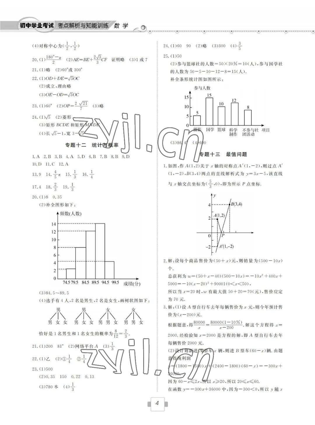 2022年初中學業(yè)考試考點解析與知能訓練數(shù)學 參考答案第4頁