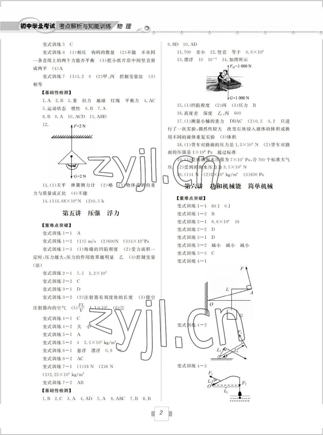 2022年初中學(xué)業(yè)考試考點(diǎn)解析與知能訓(xùn)練物理 參考答案第2頁(yè)