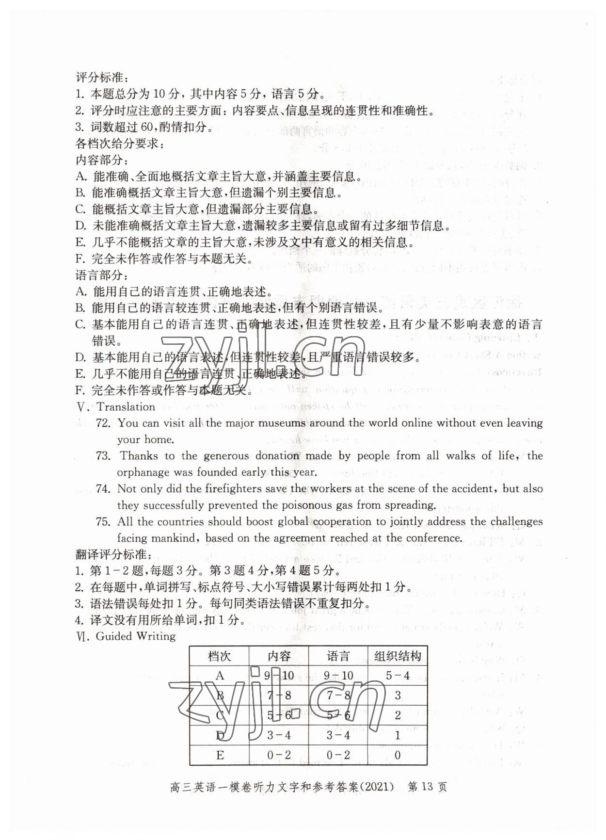 2022年文化课强化训练英语2021版&nbsp;参考答案第13页