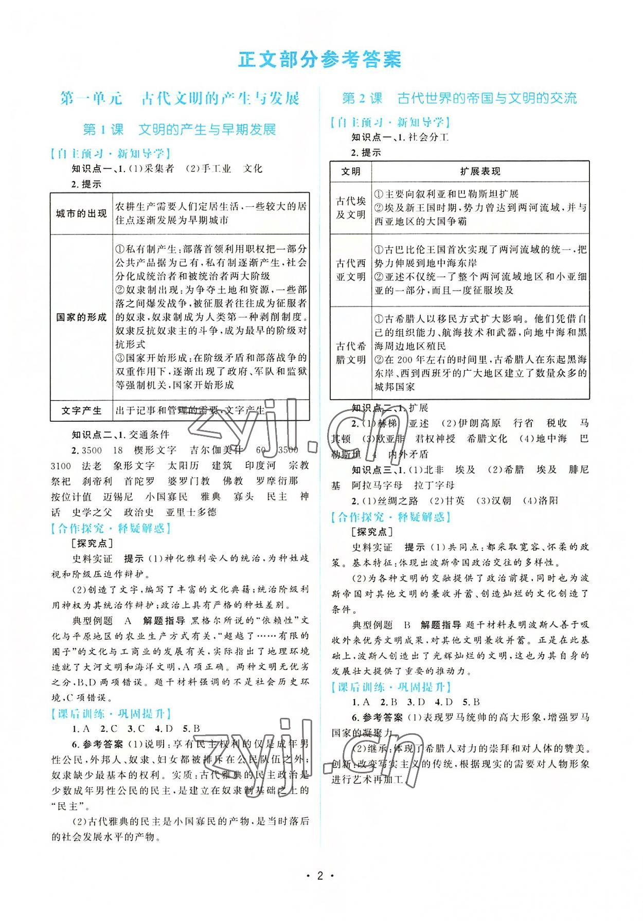 2022年同步測控優(yōu)化設計高中歷史必修下冊 參考答案第1頁