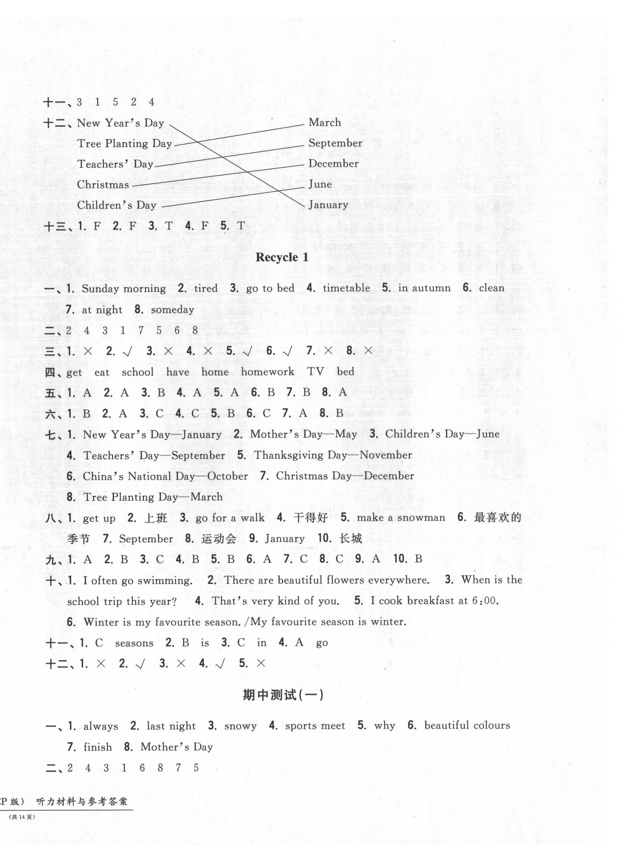 2022年一卷一練單元同步測試卷五年級英語下冊人教PEP版 第4頁