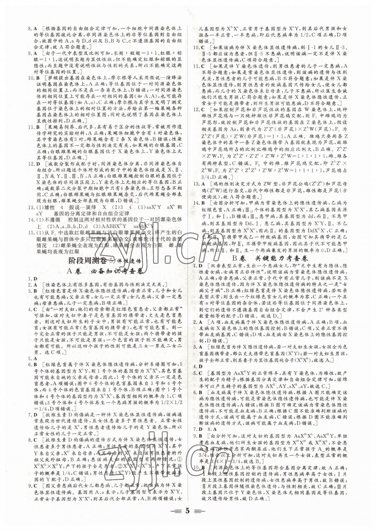 2022年新坐標名題匯高中生物必修2人教版 參考答案第5頁