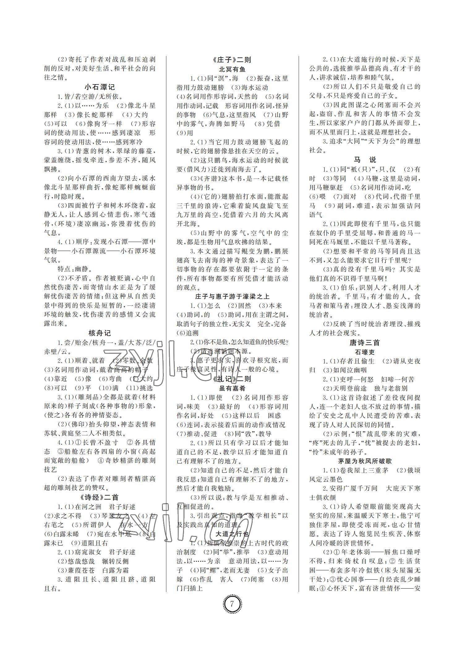 2022年初中總復習山東文藝出版社語文中考淄博專版 參考答案第7頁