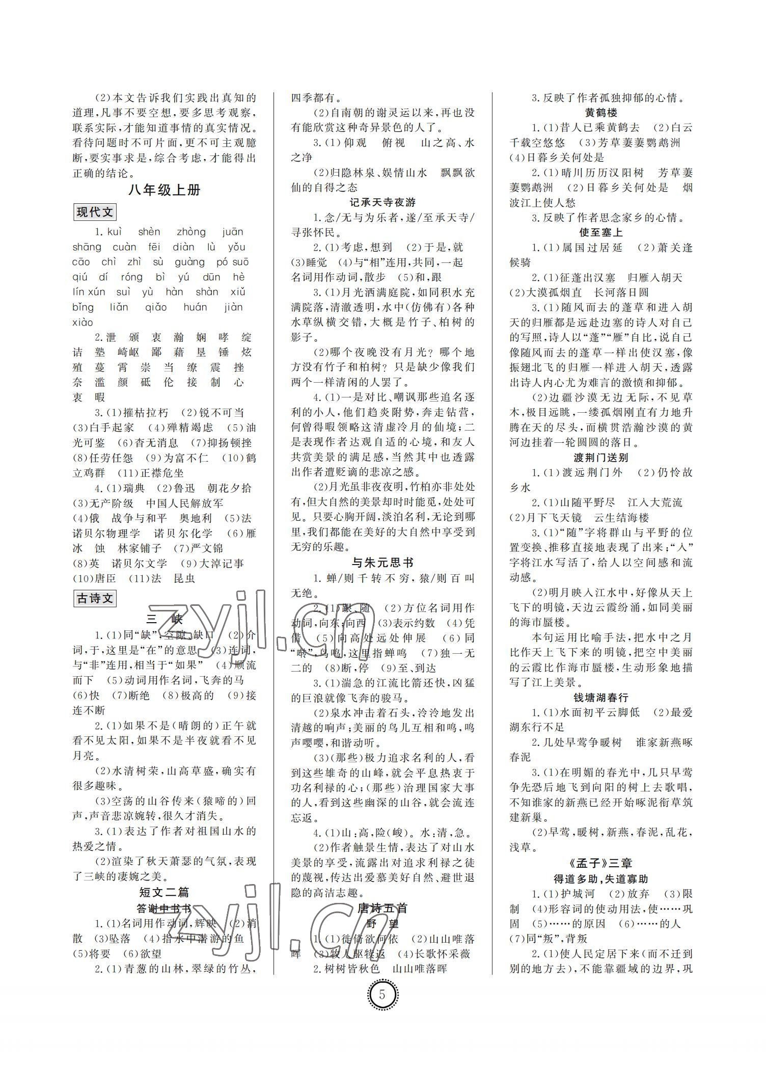 2022年初中總復(fù)習(xí)山東文藝出版社語(yǔ)文中考淄博專版 參考答案第5頁(yè)