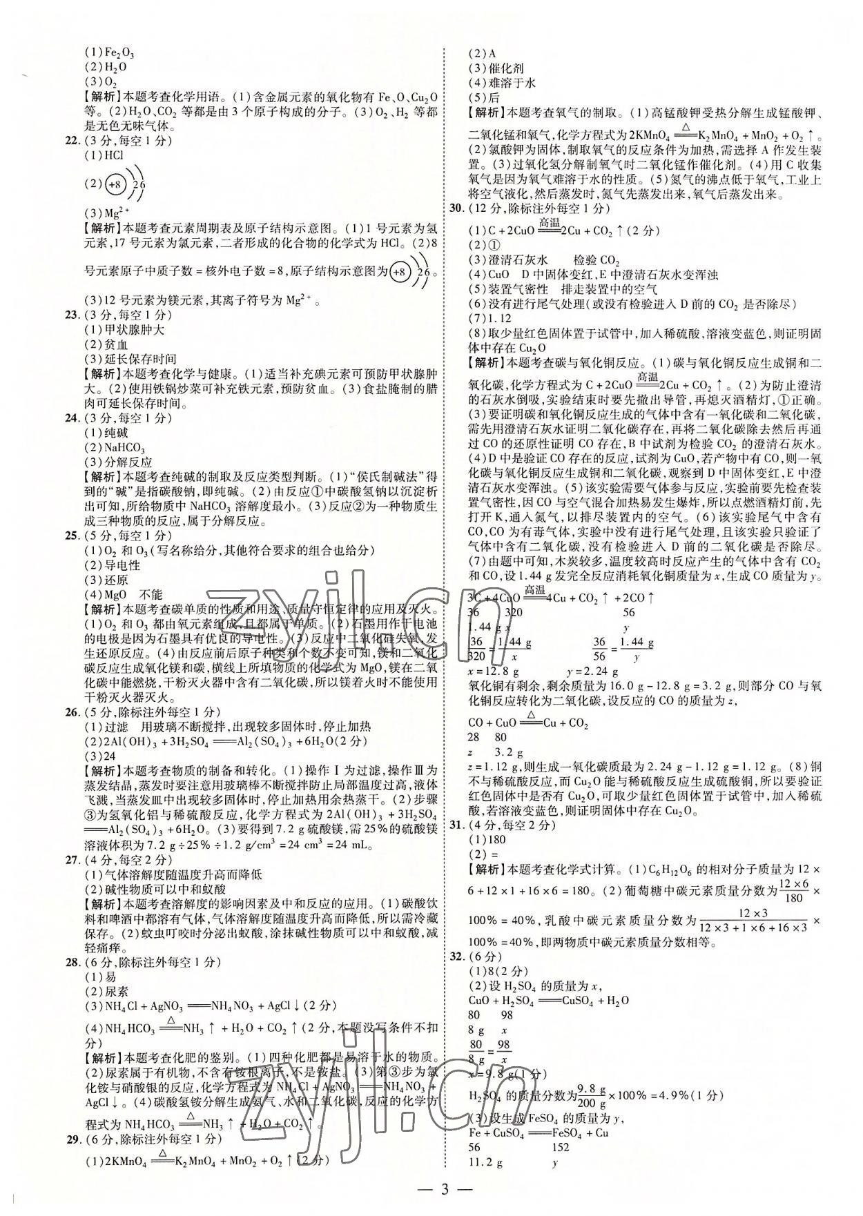 2022年湖南中考必备化学 参考答案第3页