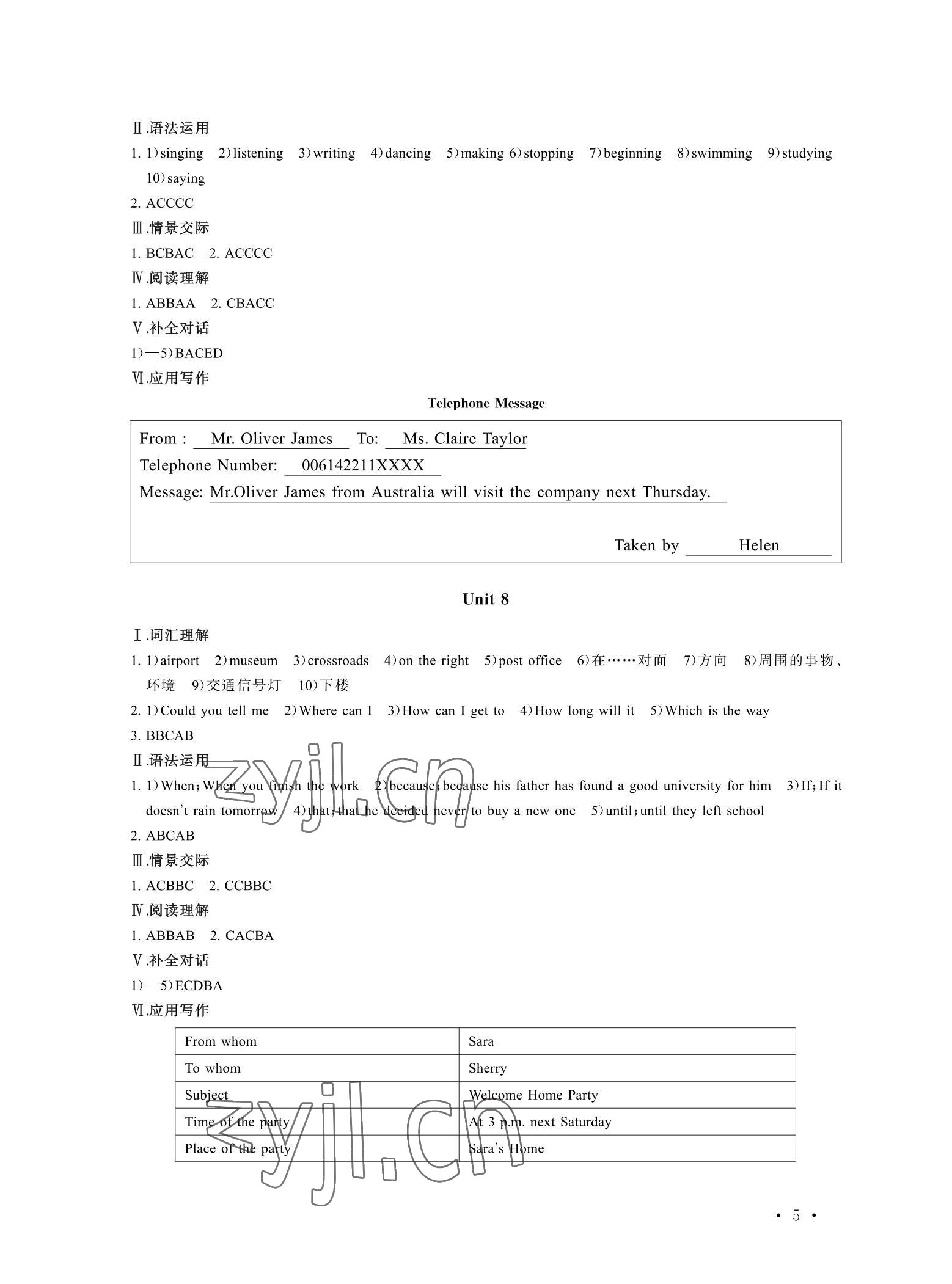 2022年福建省中等職業(yè)學(xué)校學(xué)生學(xué)業(yè)水平考試每課一練英語(yǔ) 參考答案第5頁(yè)