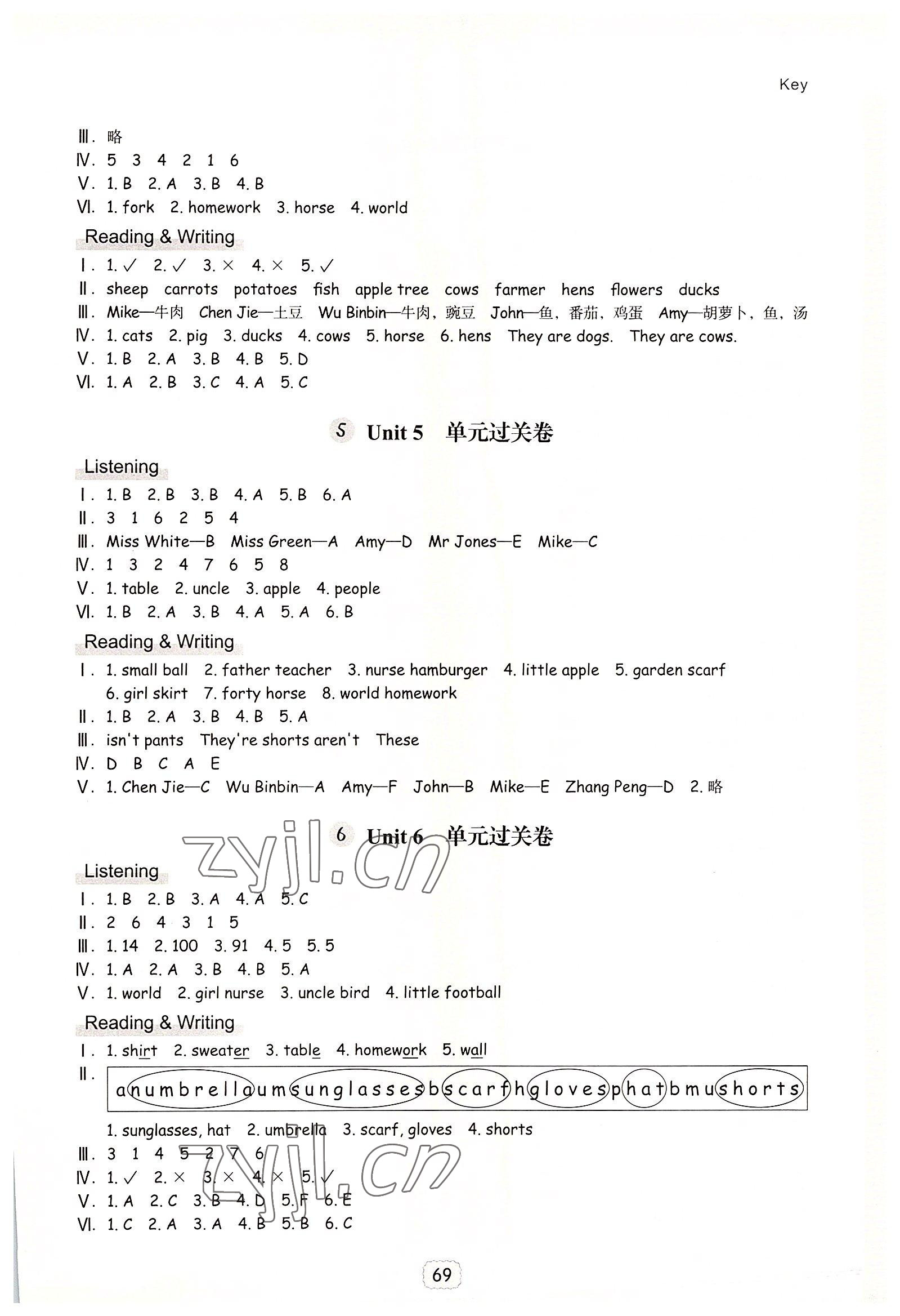 2022年課時加單元加期末特訓四年級英語下冊人教版 參考答案第7頁