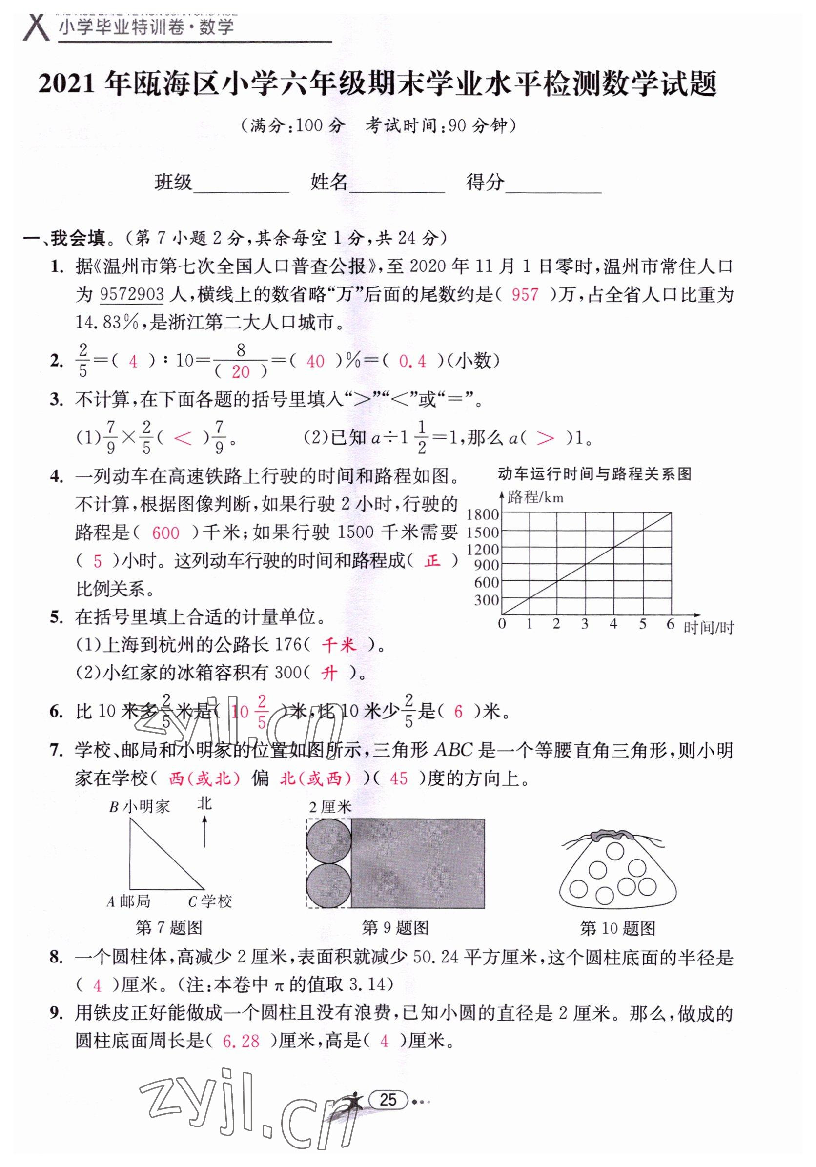 2022年小學(xué)畢業(yè)特訓(xùn)卷六年級(jí)數(shù)學(xué)溫州專版 第25頁(yè)