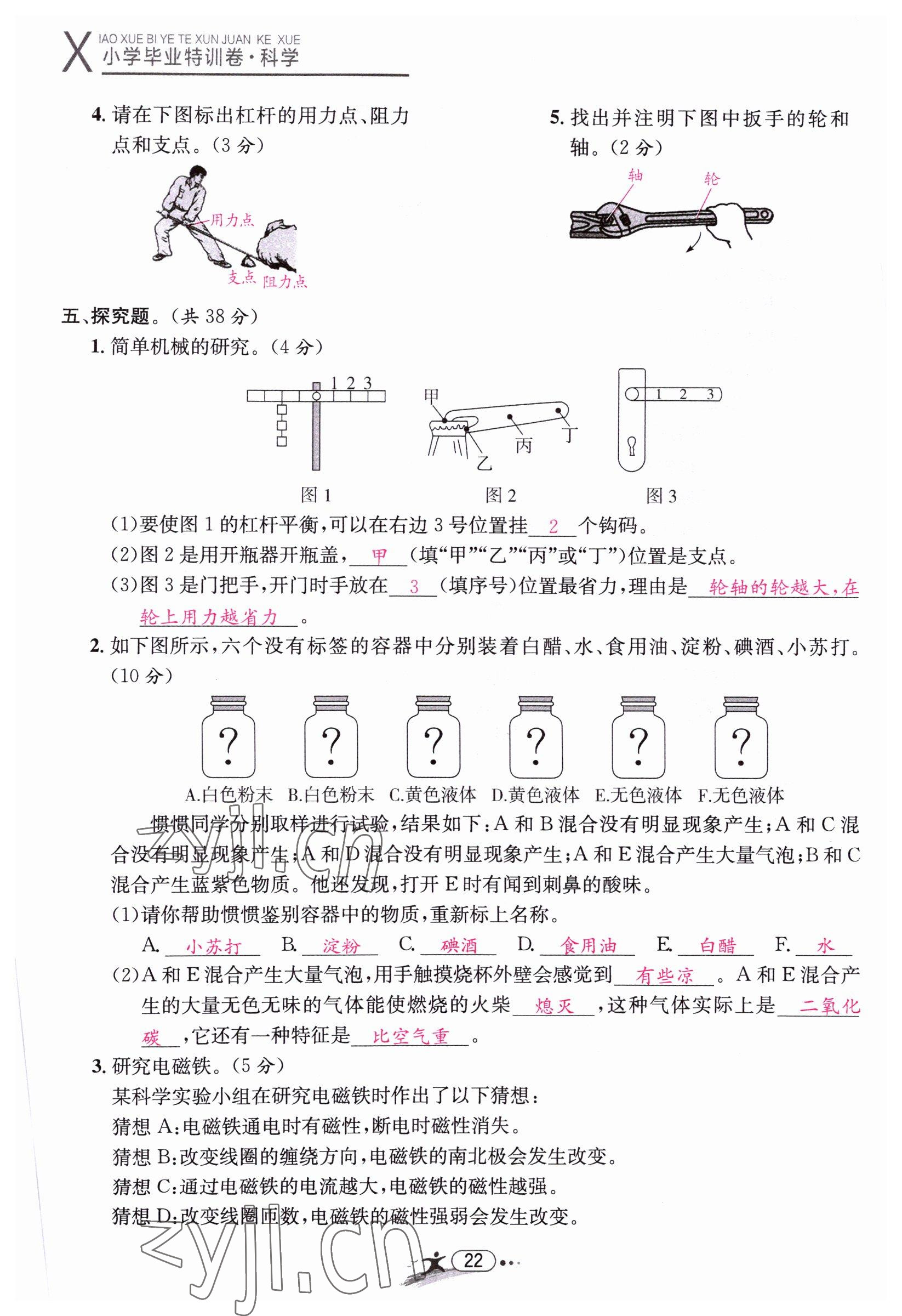 2022年小學(xué)畢業(yè)特訓(xùn)卷六年級科學(xué)溫州專版 第22頁