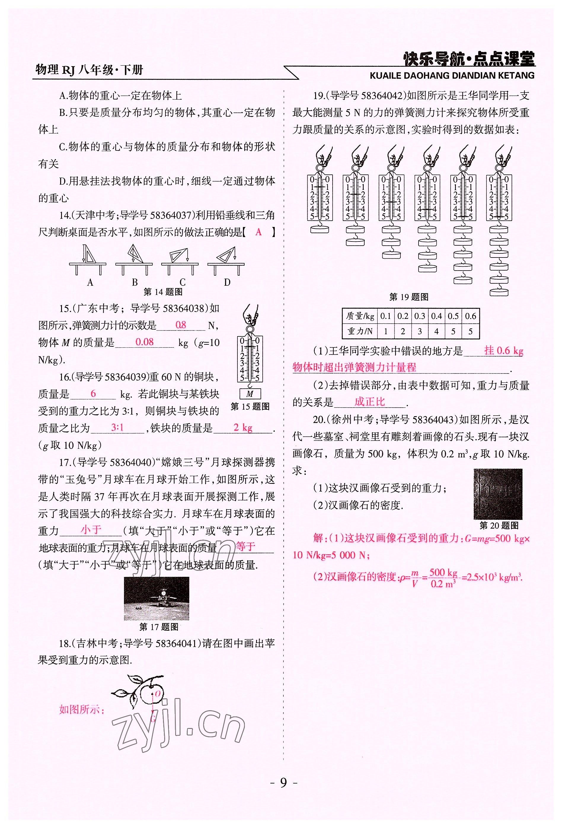 2022年快樂(lè)導(dǎo)航點(diǎn)點(diǎn)課堂八年級(jí)物理下冊(cè)人教版 參考答案第9頁(yè)