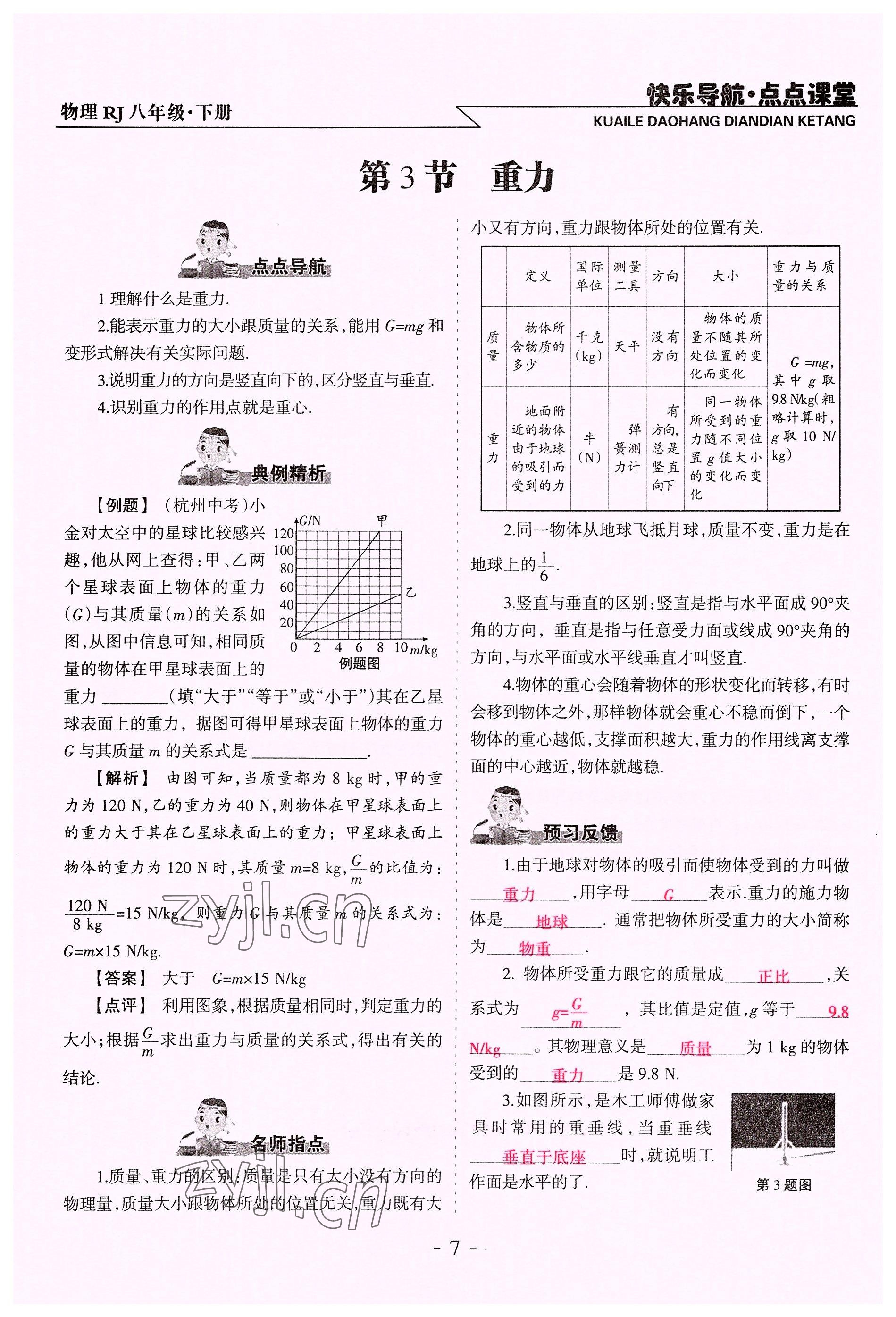 2022年快乐导航点点课堂八年级物理下册人教版 参考答案第7页