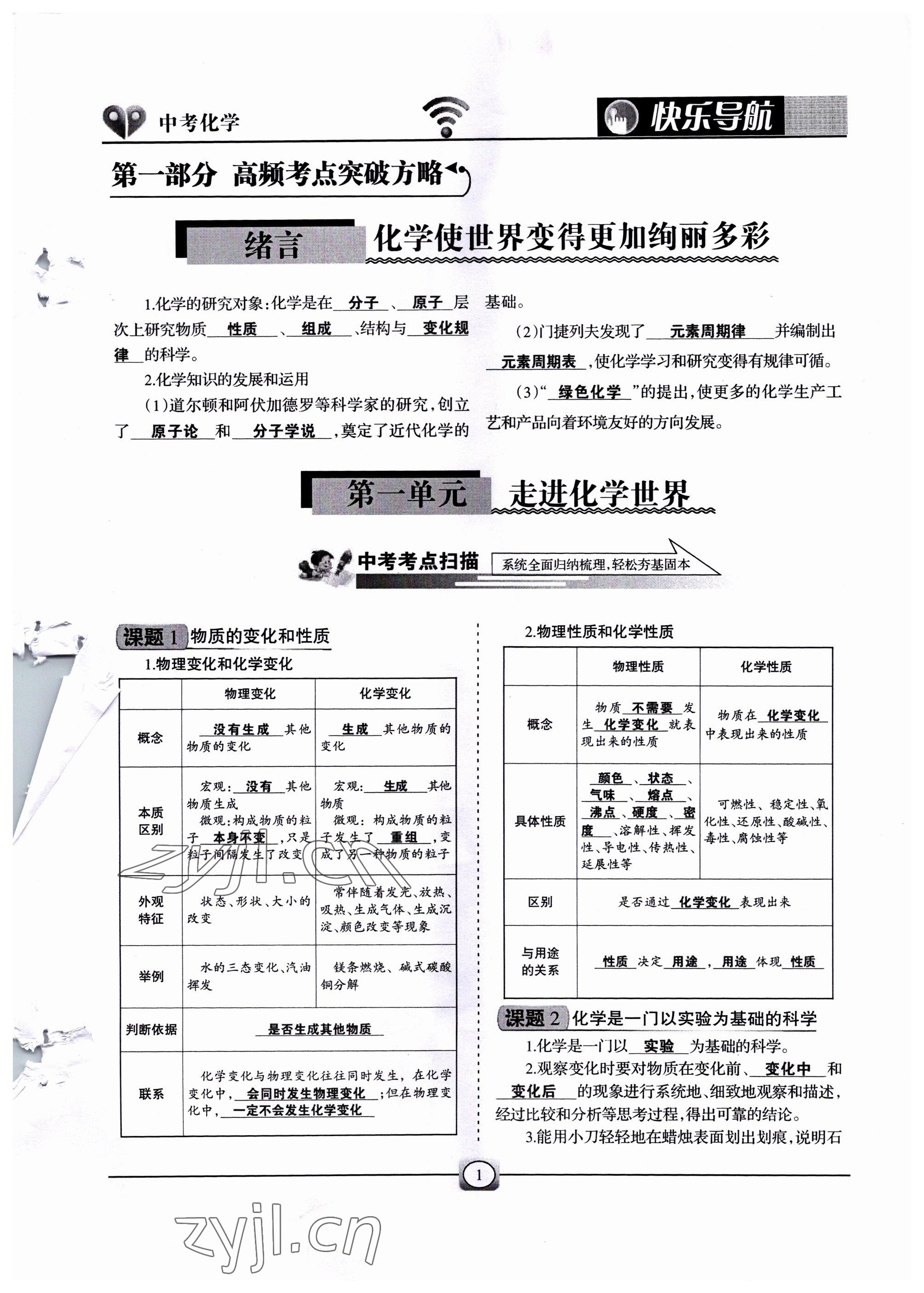 2022年快樂導航中考化學 參考答案第1頁