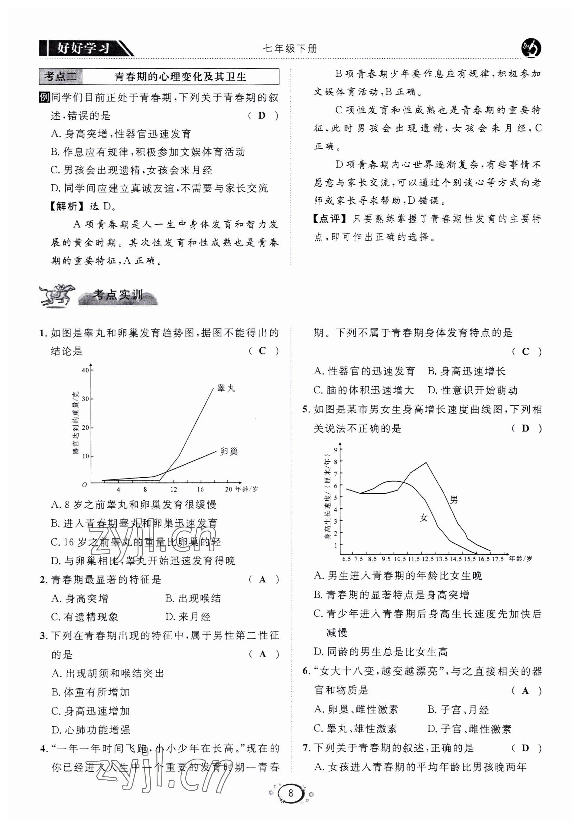 2022年好好學(xué)習(xí)同步訓(xùn)練七年級生物下冊人教版 第11頁