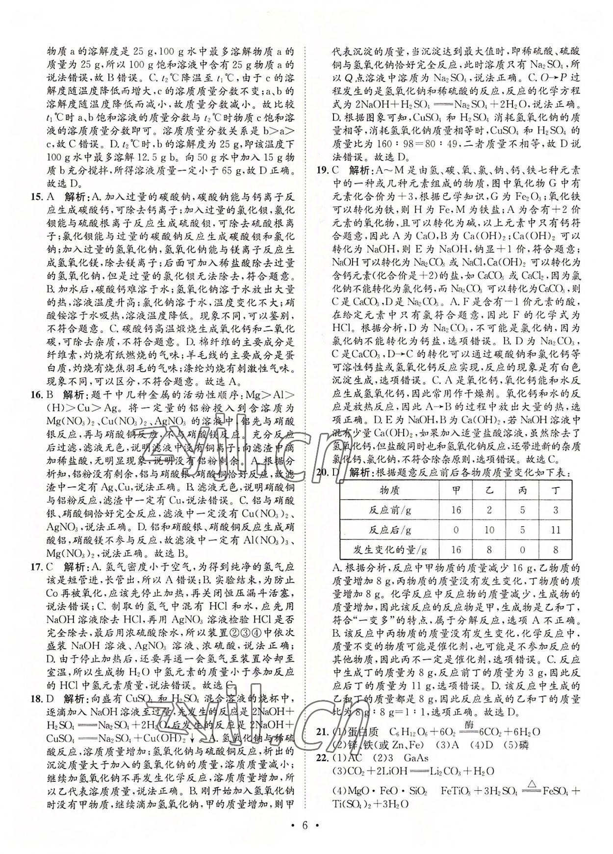 2022年正大图书中考试题汇编化学山东专版 参考答案第6页