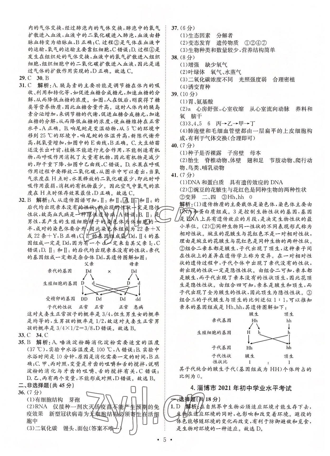 2022年正大图书中考试题汇编生物山东专版 参考答案第5页